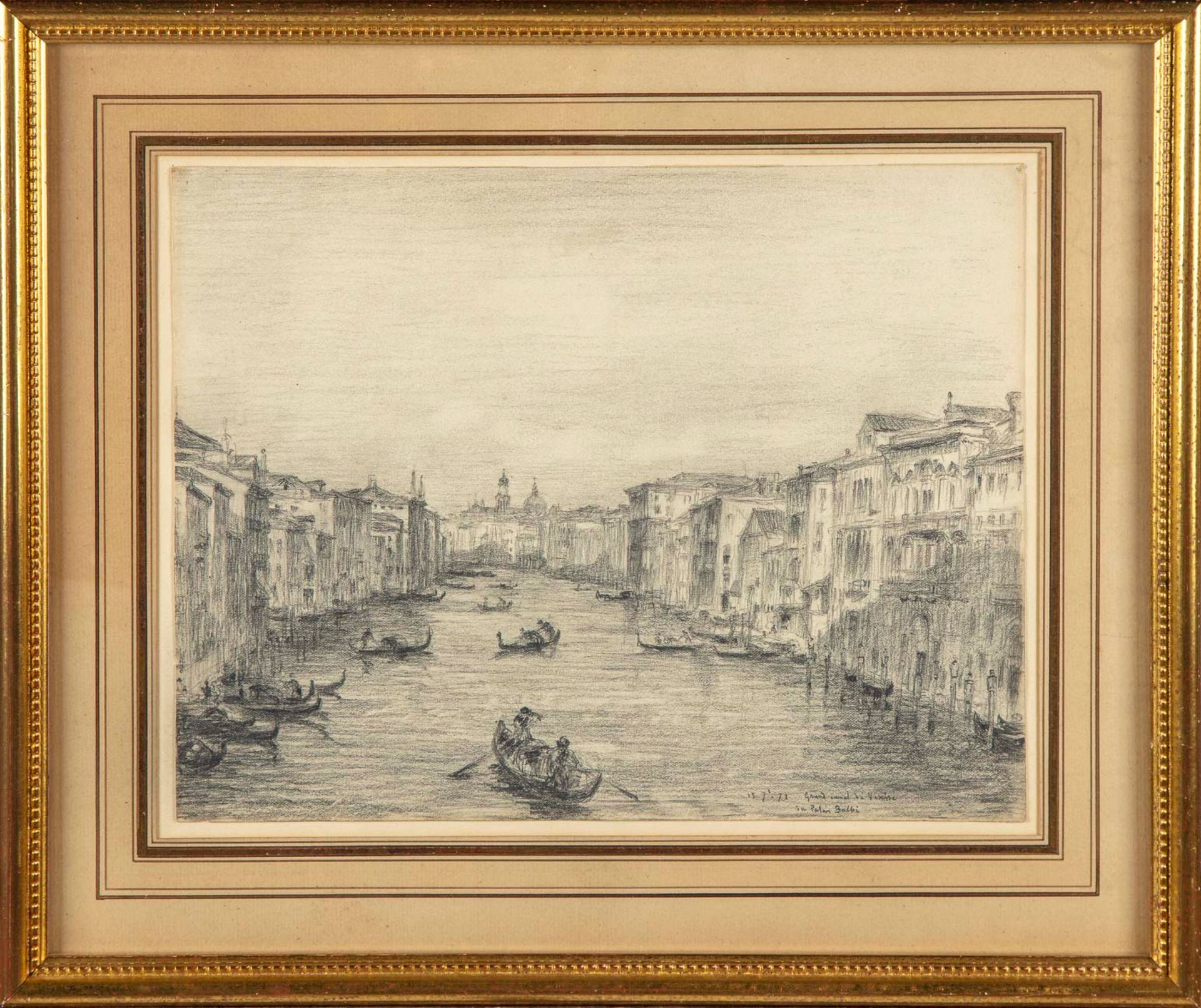 ECOLE FRANCAISE - CICERI 19世纪中叶归属于CICERI的法国学校

威尼斯大运河或巴尔比宫

铅笔画，位置和日期为13.7bre.72&hellip;