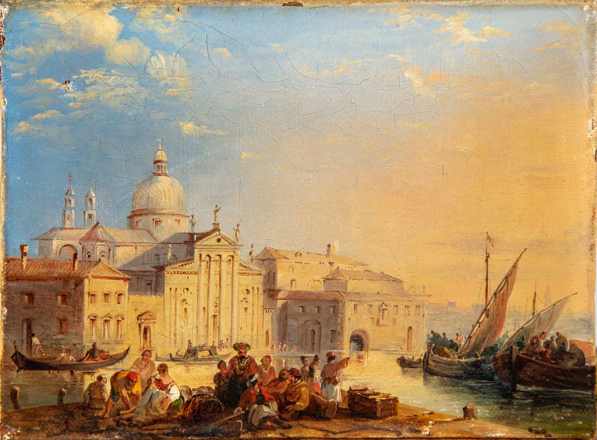 Edward Pritchett 爱德华-普里切特 (1808 - 1894)

威尼斯的圣乔治马焦雷与船和人的景色

布面油画（左上角的小意外）。

背面帆布&hellip;