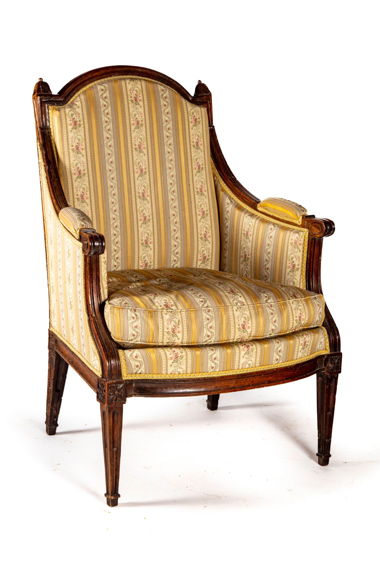 Null Natural wood molded Bergere, back in gendarme hat, fluted legs

Louis XVI s&hellip;