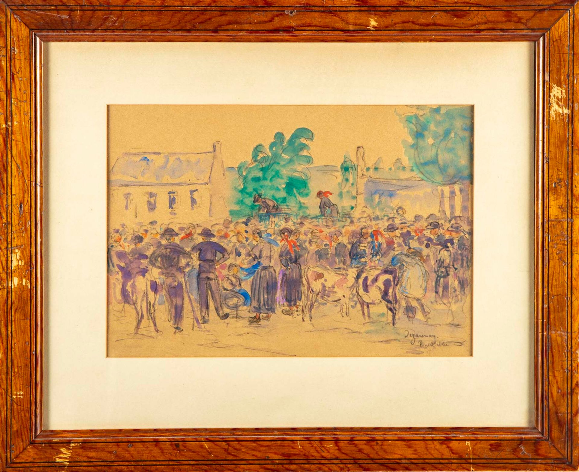 DEZAUNAY 埃米尔-德佐奈 (1854-1938)

阿贝桥的市场场景

纸上铅笔和水彩高光，已签名并位于右下方

22 x 31,5 cm

出处：An&hellip;