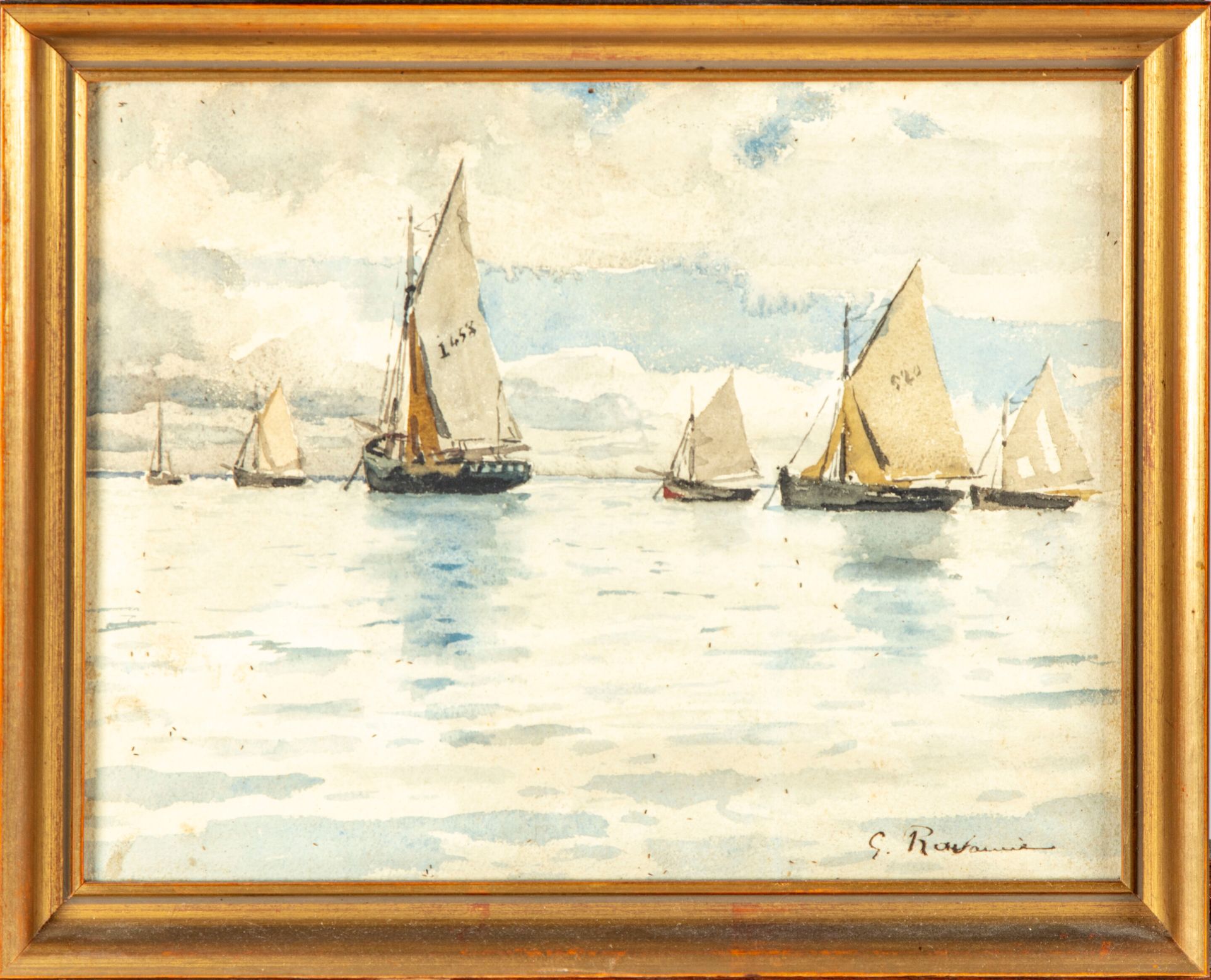 RAVANNE Léon Gustave RAVANNE (1854-1904)

Boote auf dem Meer 

Aquarell, unten r&hellip;