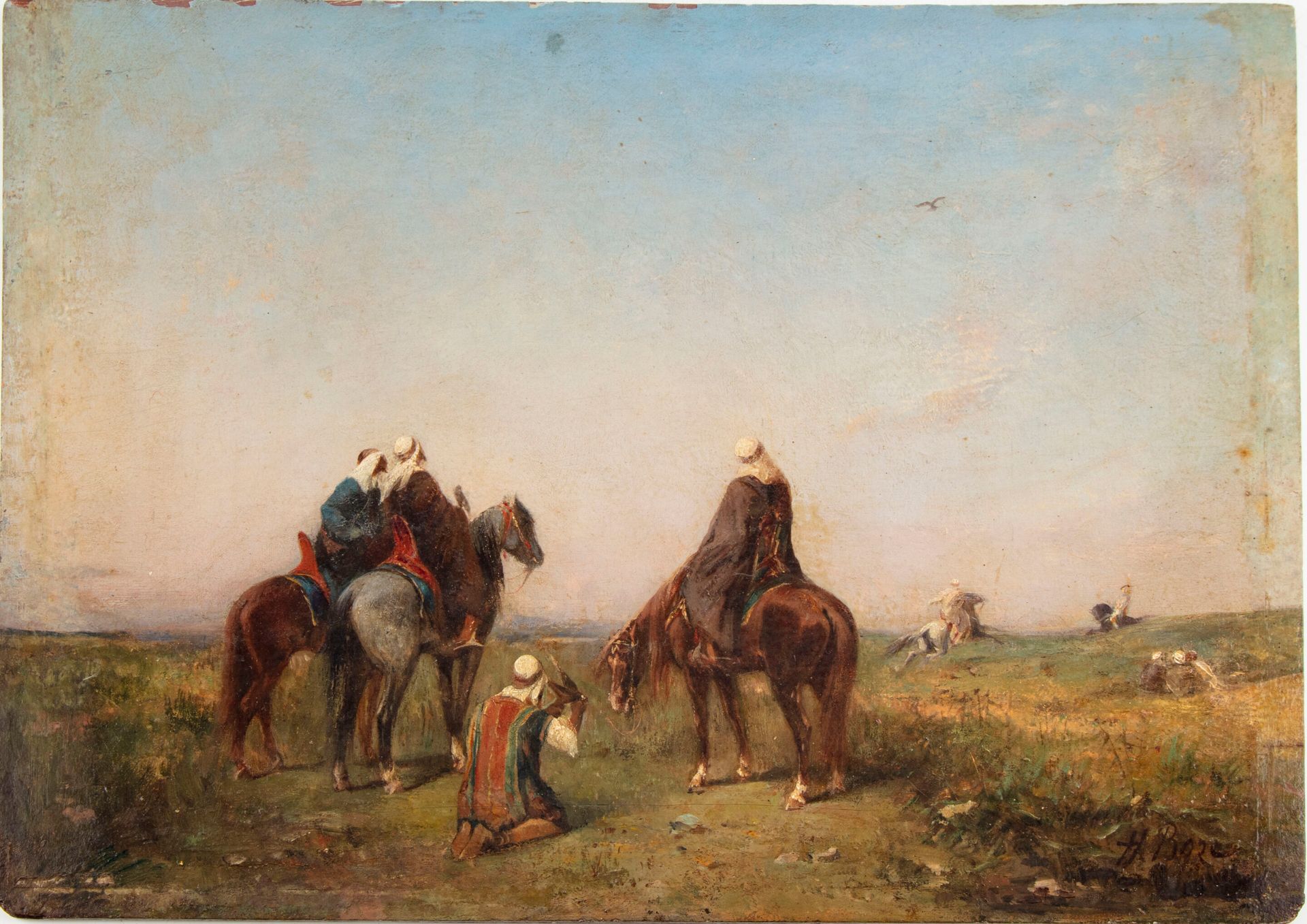 BOZE 奥诺雷-布泽 (1830-1908)

阿拉伯骑手

板面油画，右下角有签名

30 x 41,5 cm

无框架