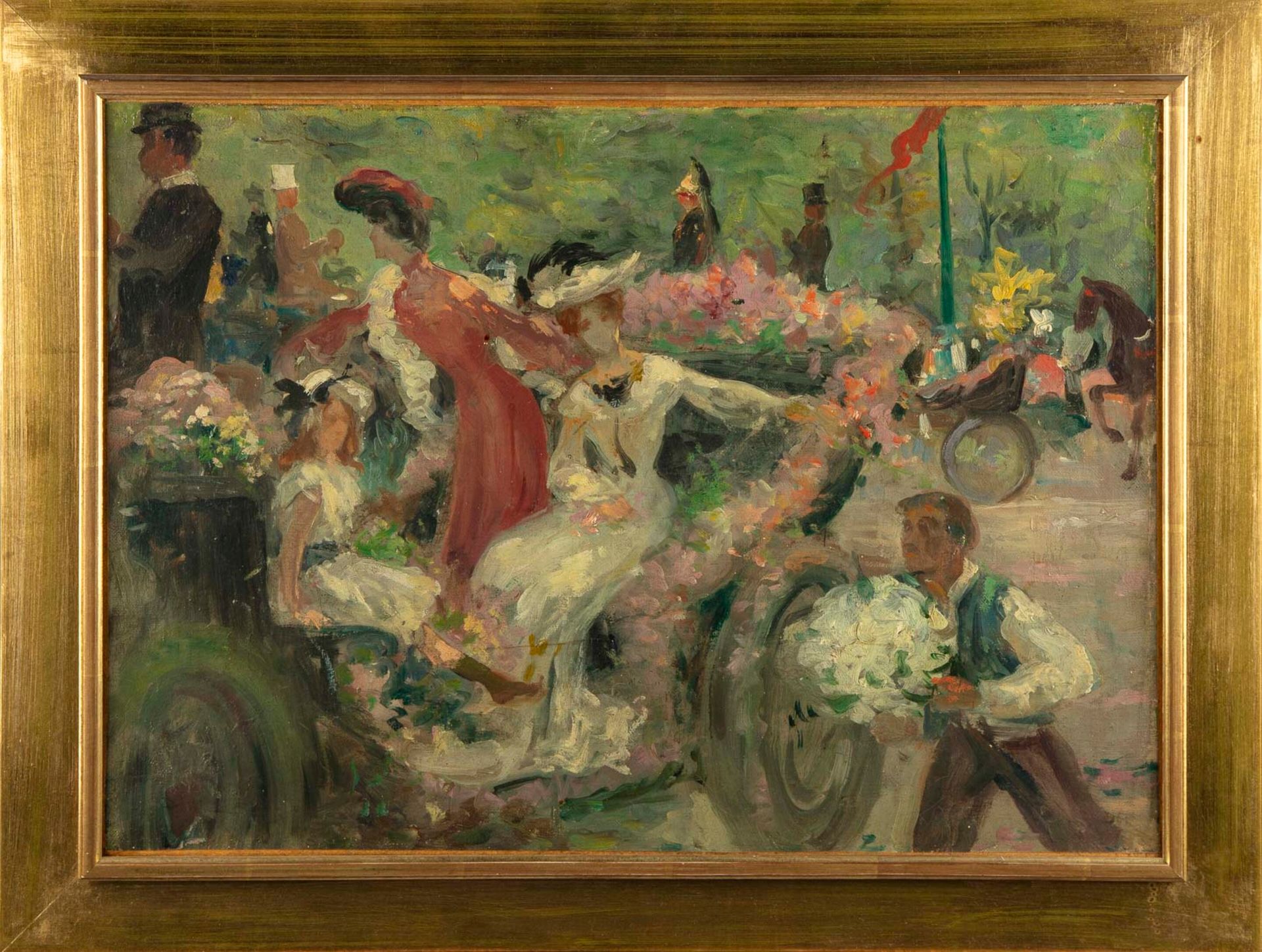 ECOLE FRANCAISE 十九世纪末亨利-卡洛-德尔维勒周围的法国学校

马车和花匠

布面油画

25 x 35厘米左右