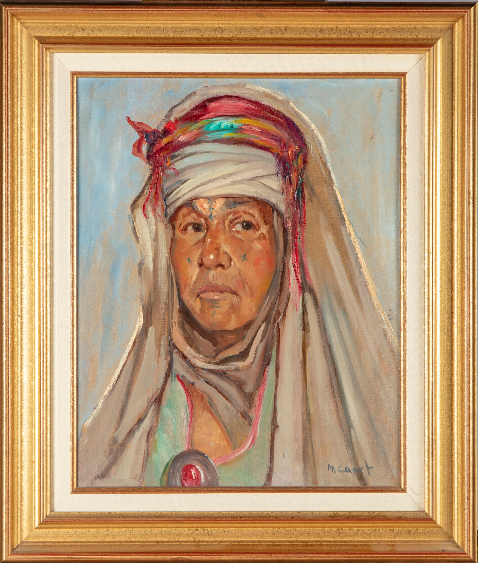 MARCEL CANET 马塞尔-卡内(Marcel CANET) (1875-1959)

一个柏柏尔女人的画像

裱在画板上的油画，右下方有签名

39,5&hellip;