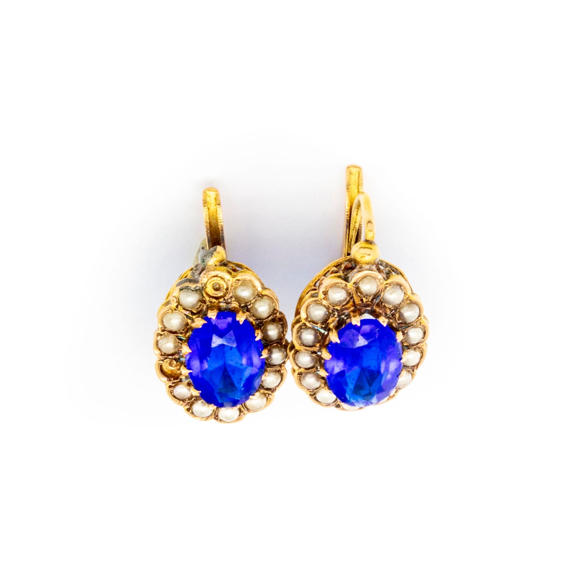 Null 黄金和珍珠耳环配蓝色宝石

毛重：2.1克。

事故