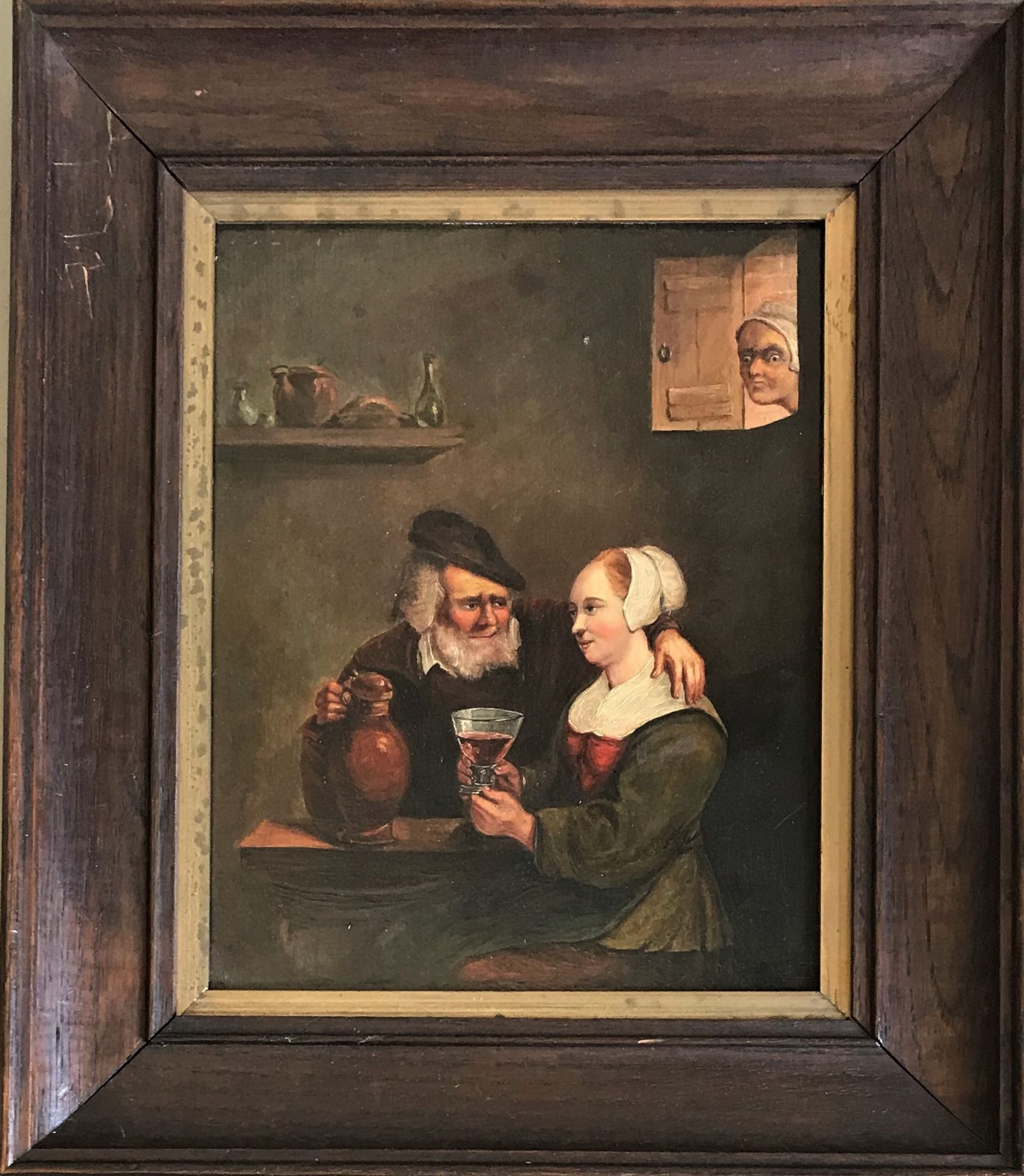 Null 法国学校 19世纪，以大卫-特尼埃（1610-1690）的名字命名

十七世纪品味中的妒忌的女人

板上油彩

27 x 21 厘米

有框