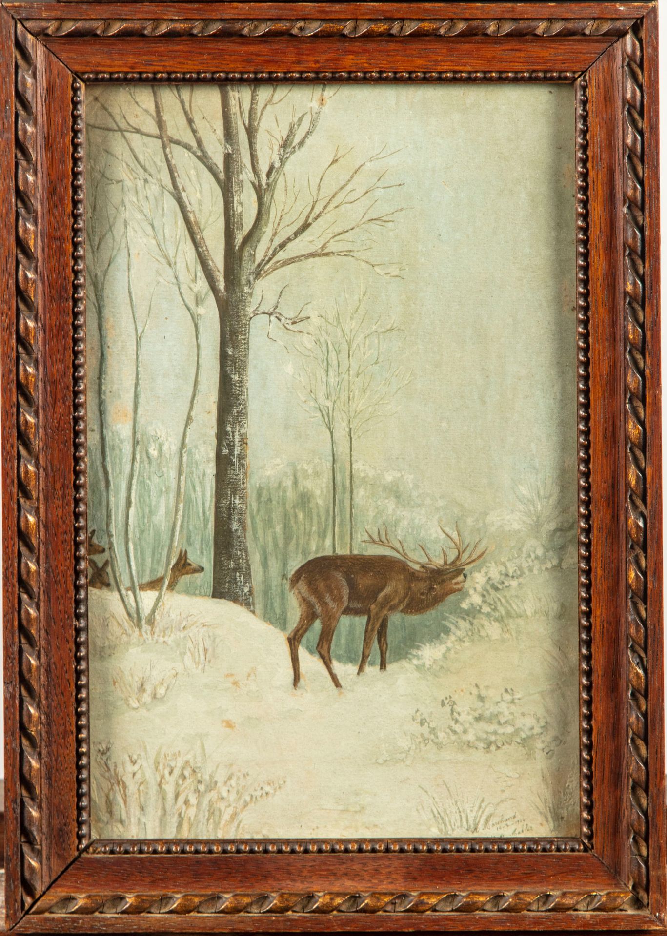 Null 安德烈-马尔尚(André MARCHAND) (1907-1997)

雪地上的雄鹿

水彩画，右下方有签名A.Marchand，日期为1904年
&hellip;
