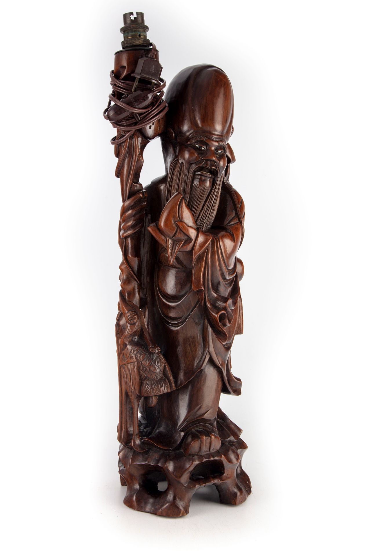 Null CHINE XXe 

Viellard à la pêche de vitalité en bois sculpté

Monté en lampe&hellip;