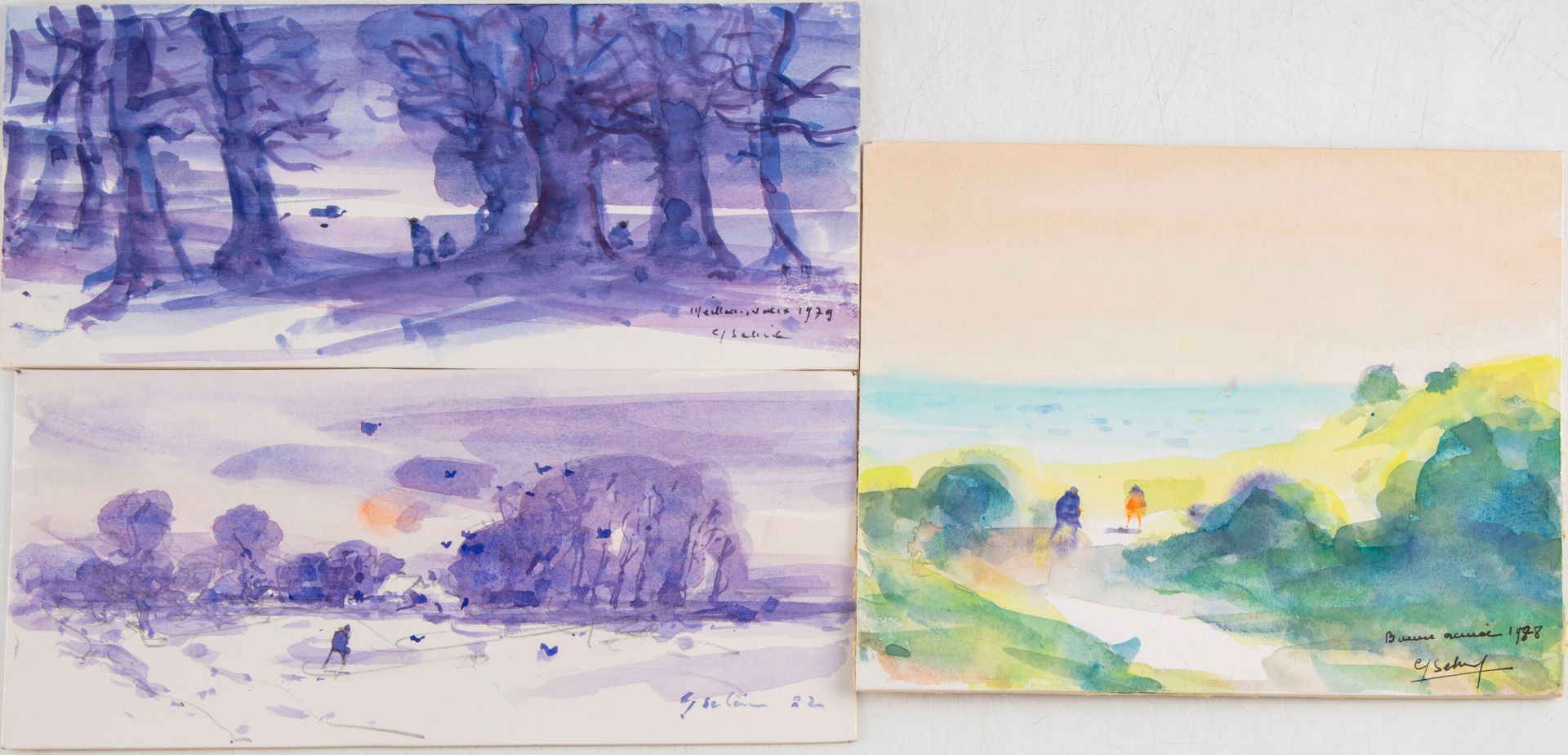 Null Gaston SEBIRE (1920-2001)

景观

纸板上的三幅水彩画集，有签名和日期，1979年，1978年，"？"2。

10 x 21&hellip;