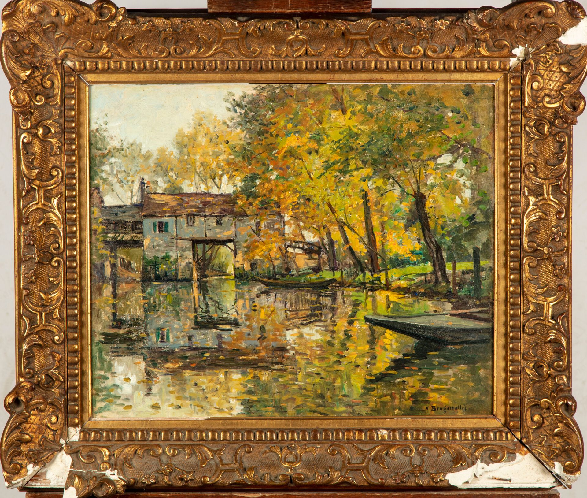 Null 维克托-布吕盖尔(1869-1936)

景观与磨坊

板面油画，右下角有签名

38 x 46 厘米

框架的损坏