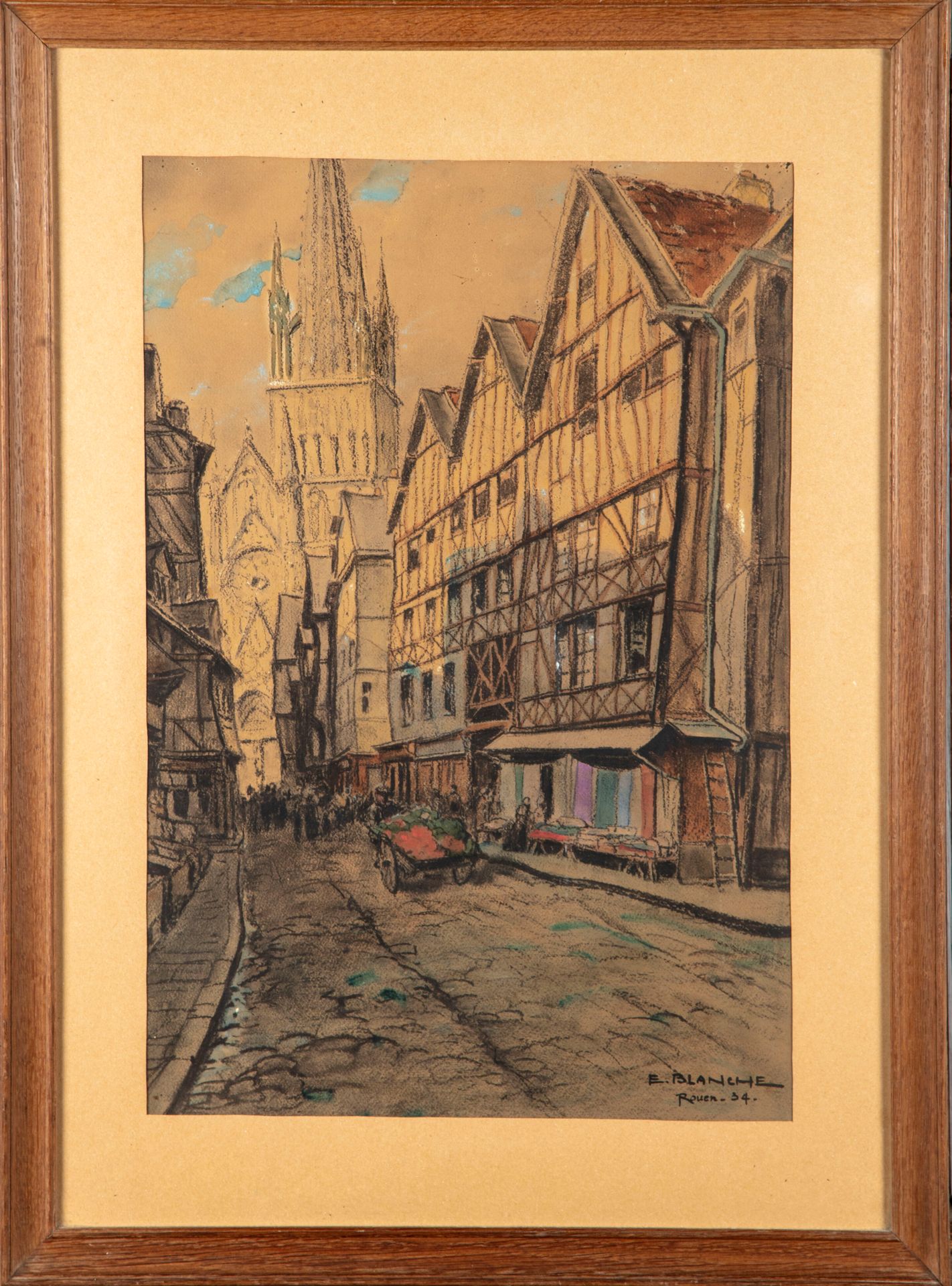Null 埃马纽埃尔-布朗什(1880-1946)

鲁昂的Epicerie街

右下角有签名的粉彩画，日期为1934年

49 x 33 cm