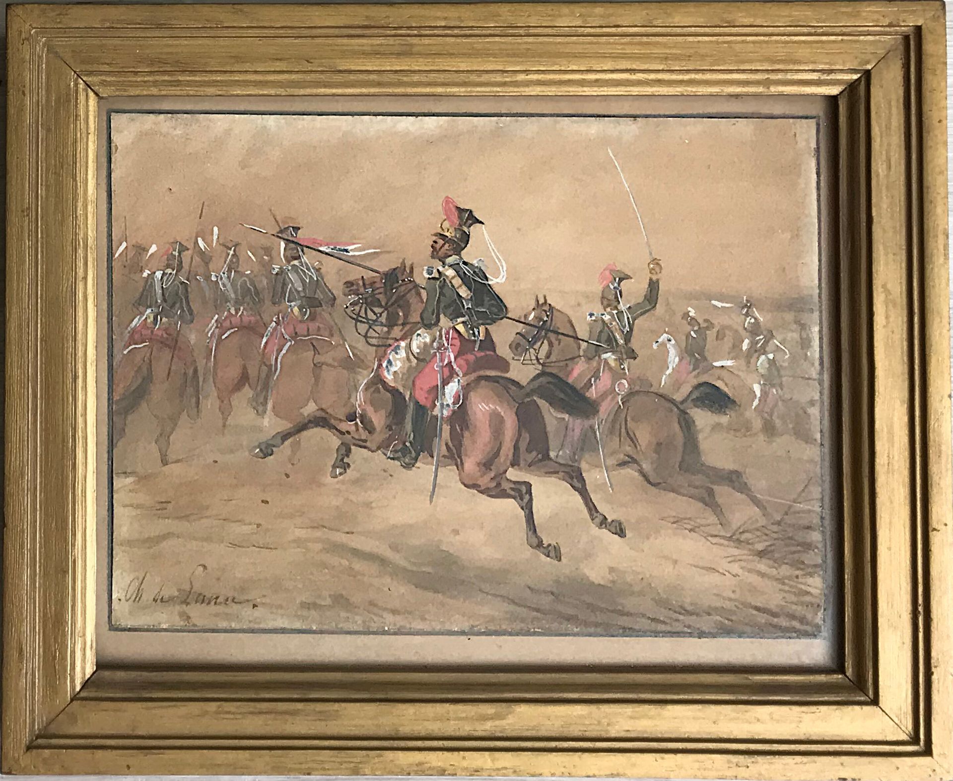 Null 查尔斯-德-卢纳（1812 - ？）

骑兵的冲锋

水彩画和白色高光

左下方有签名

17 x 23 cm