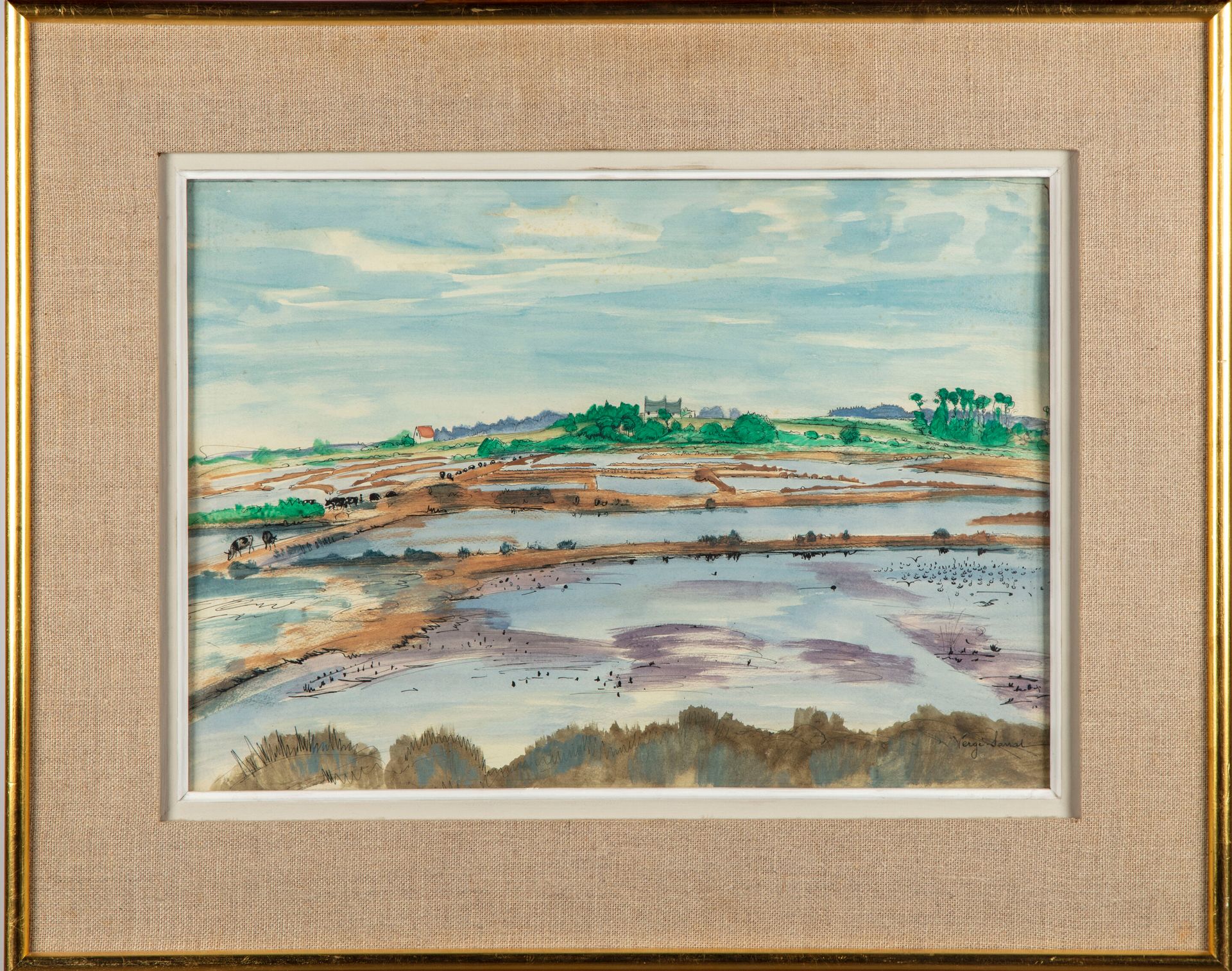 Null Henri VERGÉ-SARRAT (1880-1966) 

Landscape with salt tides 

Watercolor, si&hellip;