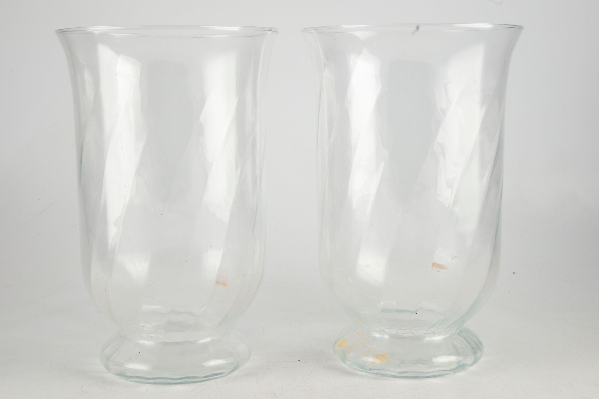 Null Pair of large ribbed glass candle holders.