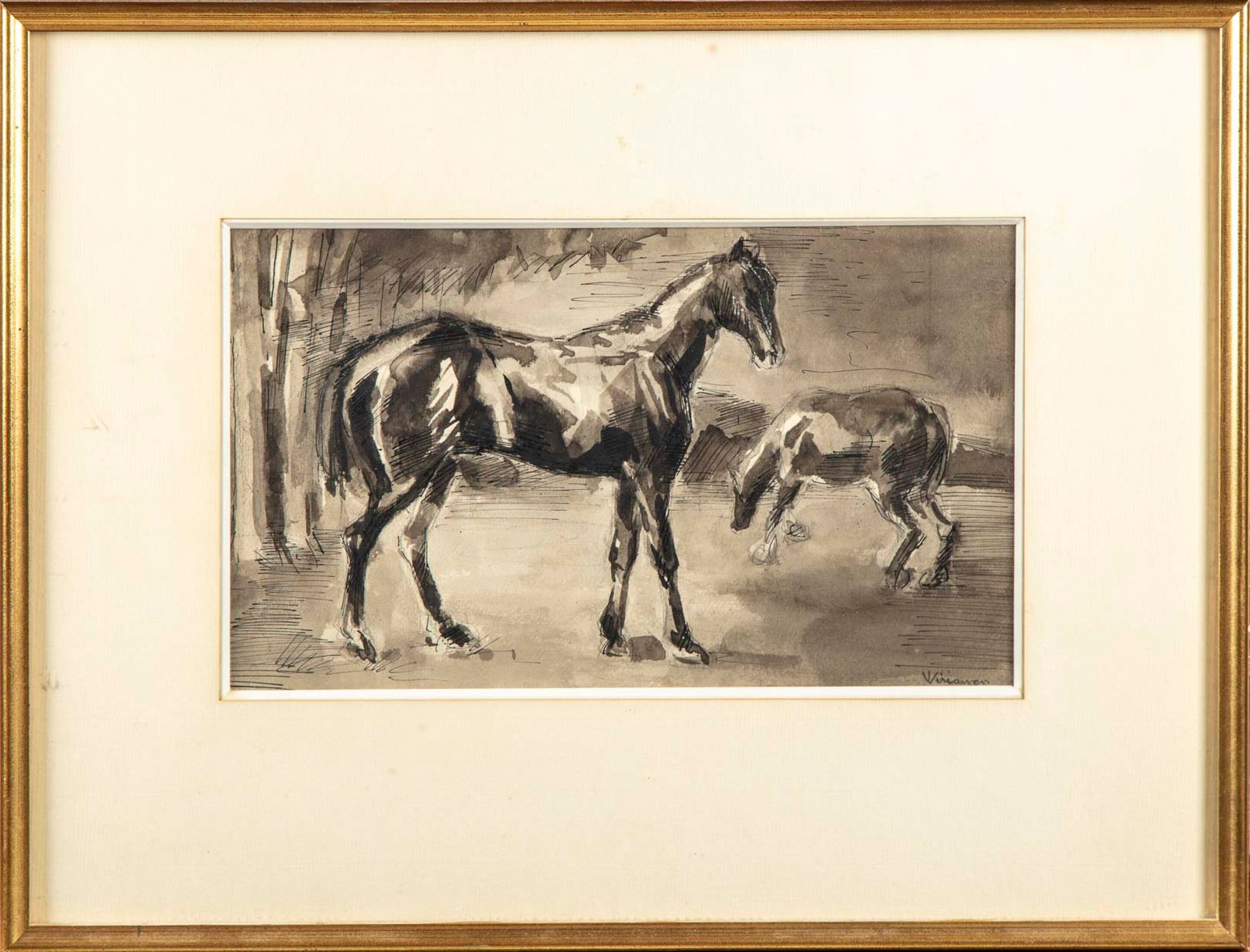 Null 乔治-米里安农(1910-1986)

对马的研究

水墨画，左下角有签名

16,5 x 28 cm at sight
