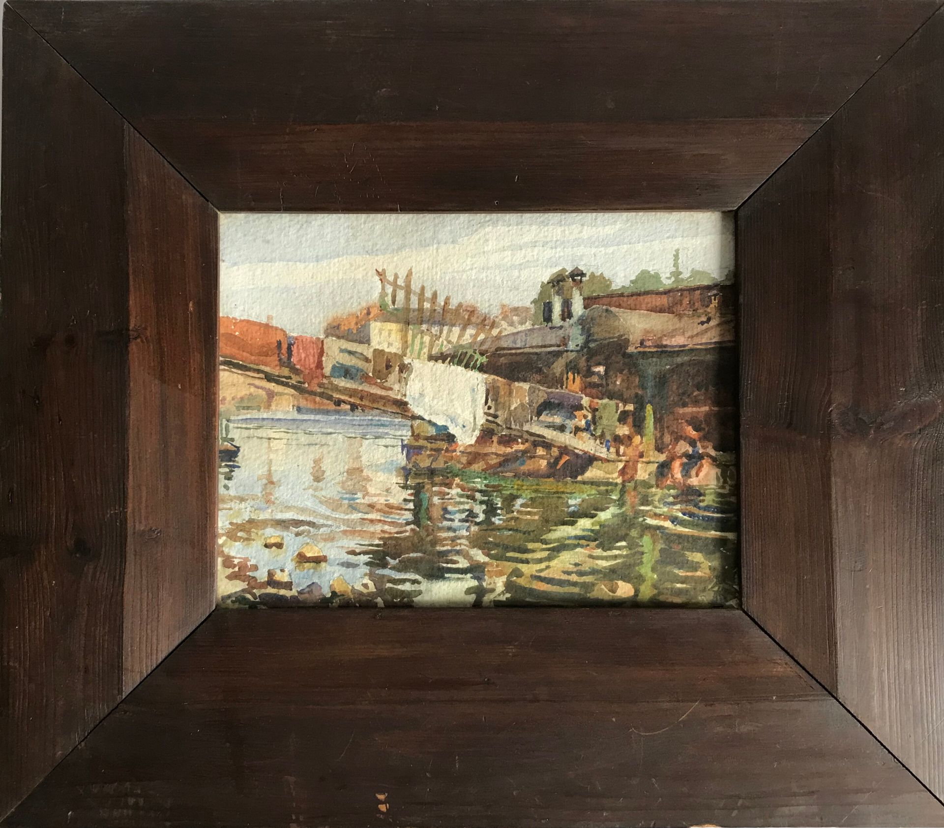 Null Marcel GUERIN的作品，属于

1920年左右在卢瓦尔河上洗船的情景

水彩画

背面有注解

24 x 31 cm

大木框