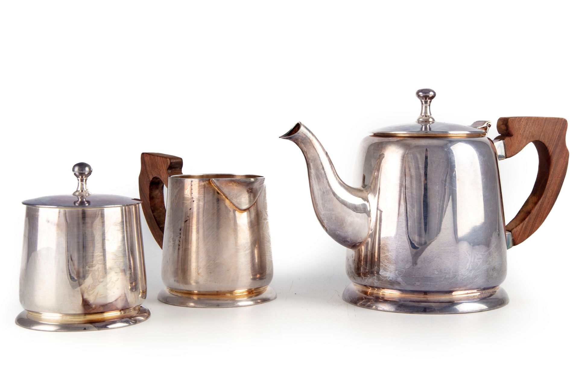 Null Servizio da tè in argento con manico in legno nello spirito dell'Art Déco