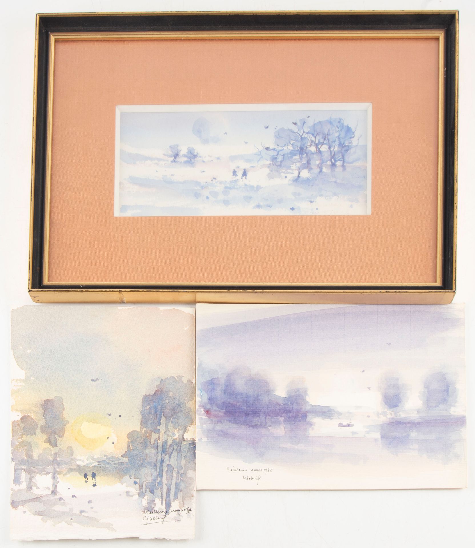Null Gaston SEBIRE (1920-2001)

景观

水彩画，一幅有签名和日期1975年，另一幅有签名和日期1977年

一个有框架的