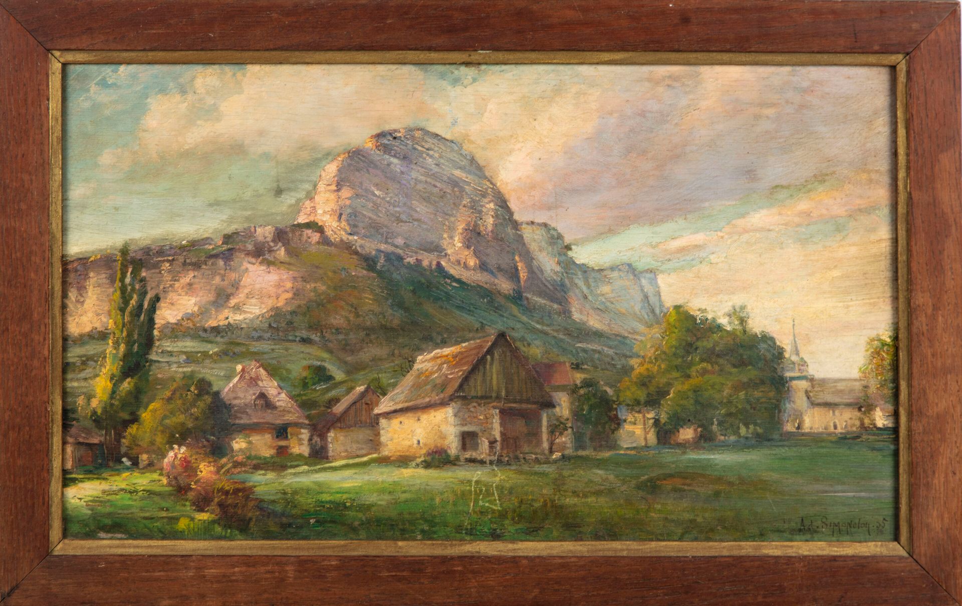 Null 阿德里安-西蒙尼顿(1862-1949)

一对山地景观

板面油画，左下角有签名

28 x 50 厘米