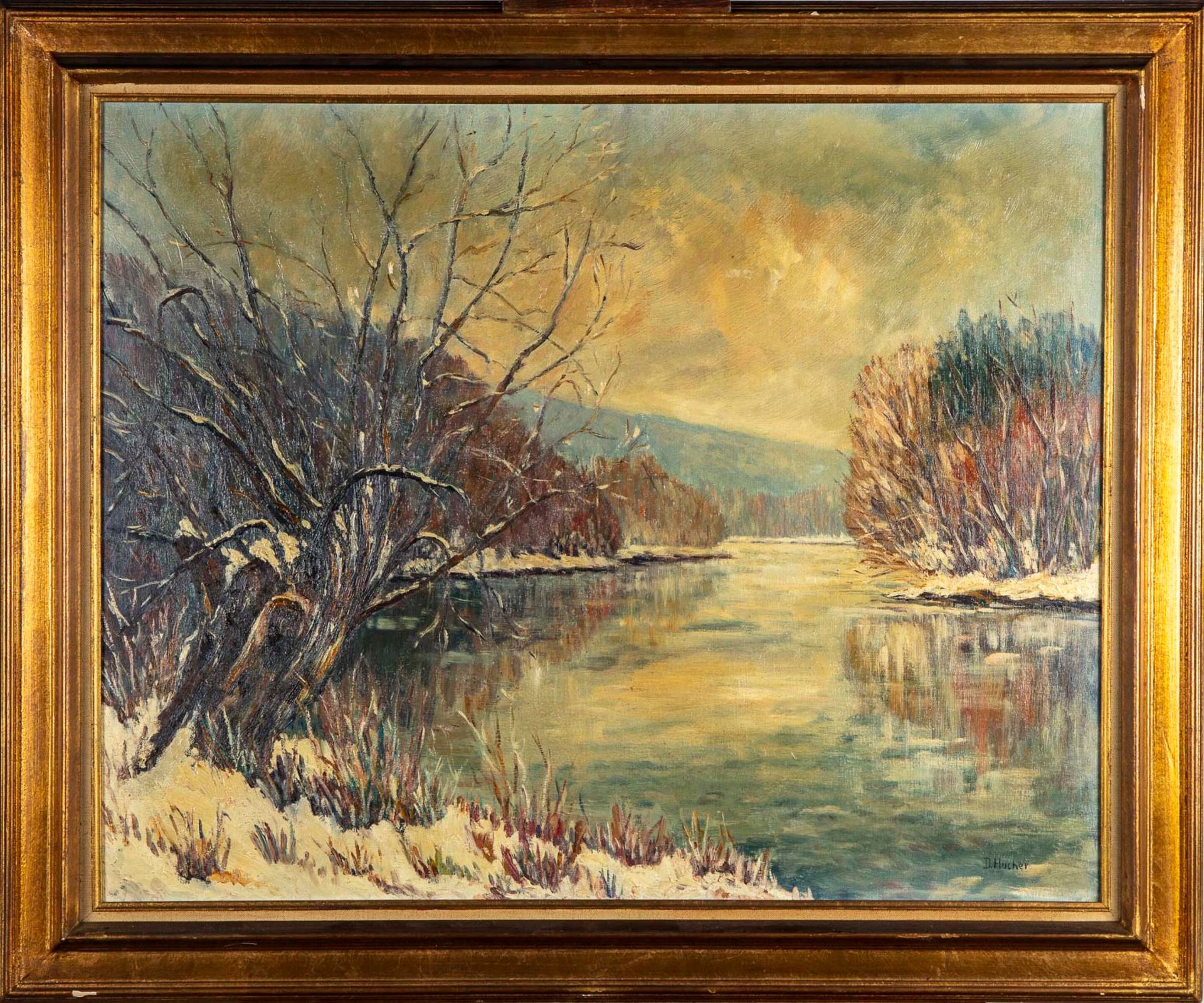 Null D.HUCHE - 20世纪

冬季的塞纳河在圣奥恩港

布面油画，右下方有签名

65 x 81 cm