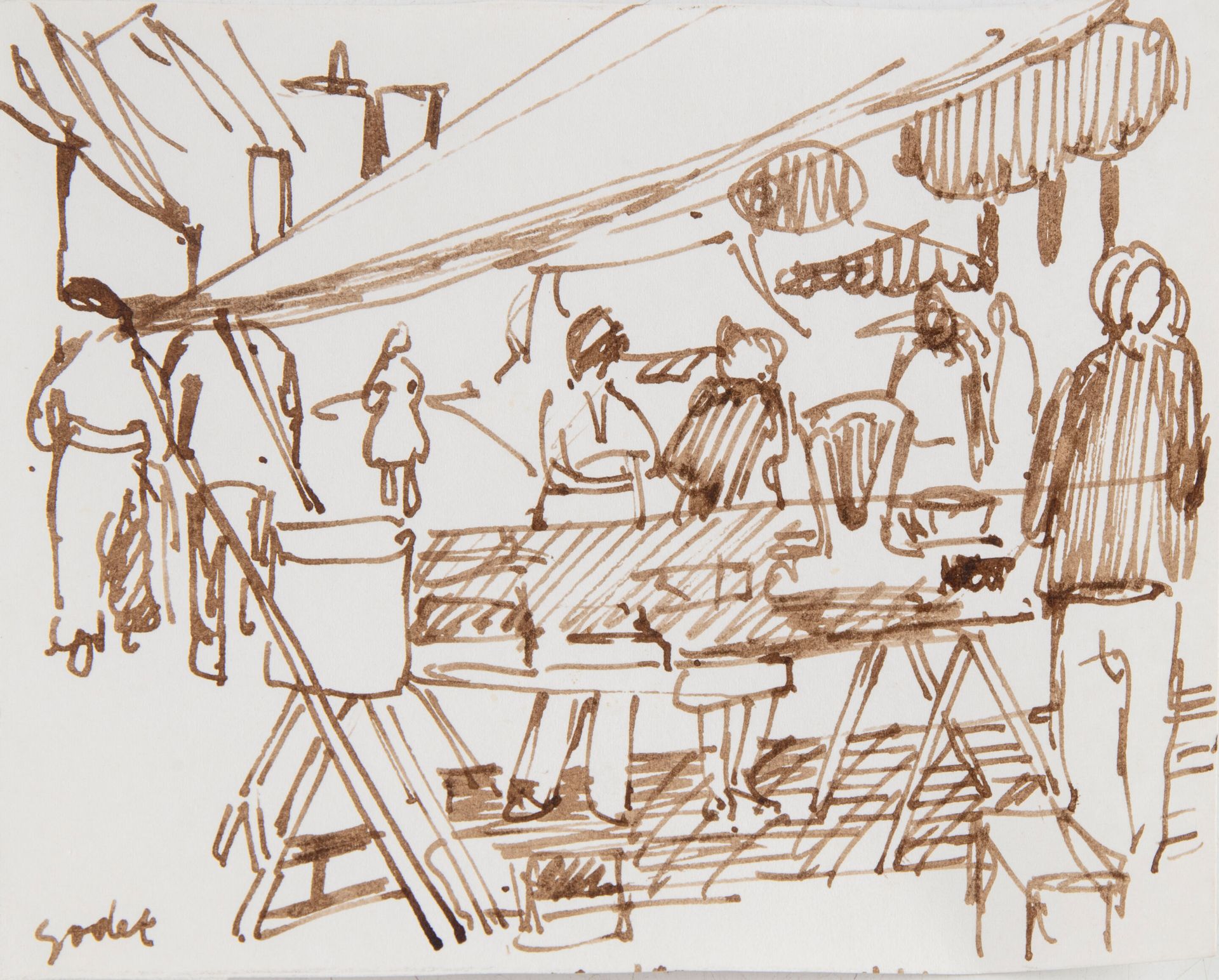 Null Pierre GODET (1940)

Escenario del mercado

Dibujo en tinta 

12 x 15,5 cm