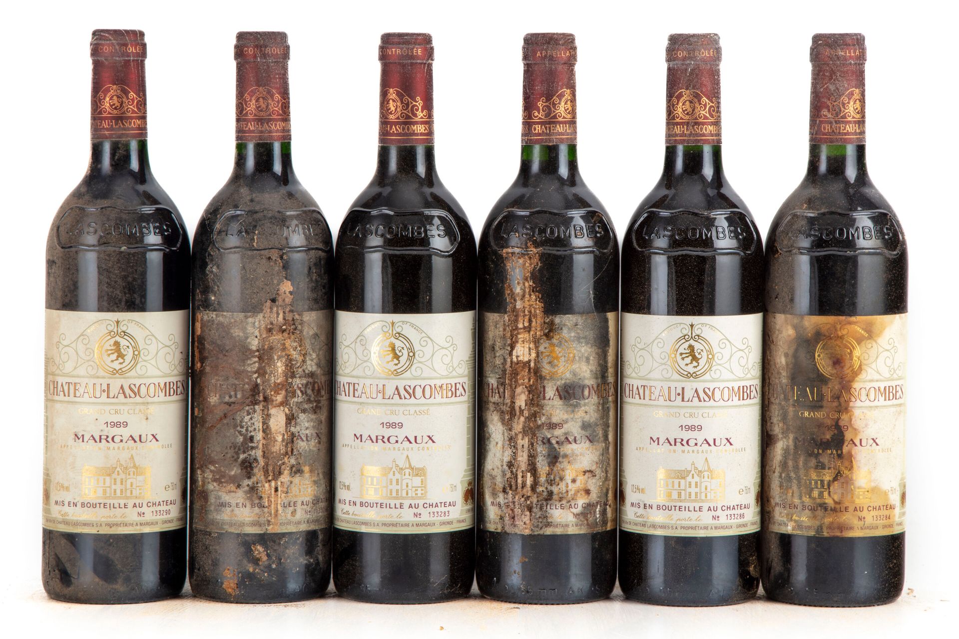 Null "6 bouteilles Château Lascombes 1989 2e GC Margaux

(E. Lm, 3 ta, tt)"