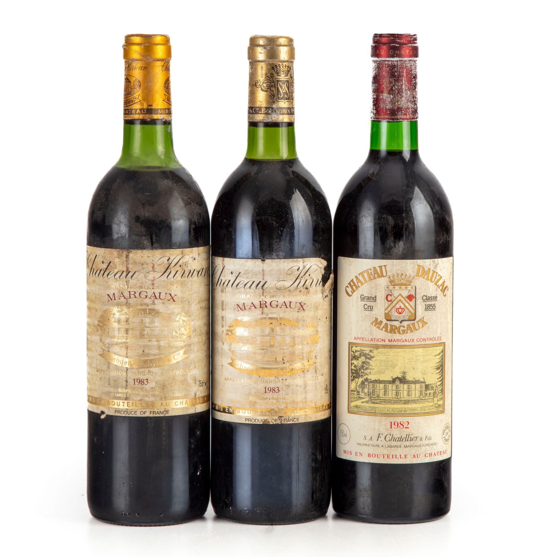 Null "3 bouteilles : 2 Château Kirwan 1983 Margaux, 1 Château Dauzac 1982 Margau&hellip;