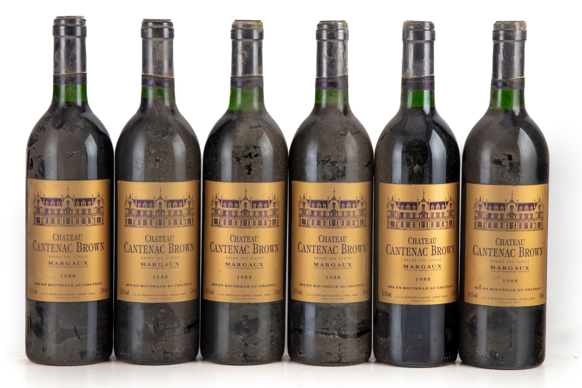 Null "6 bouteilles Château Cantenac Brown 1988 3e GC Margaux

(E. Lm)"