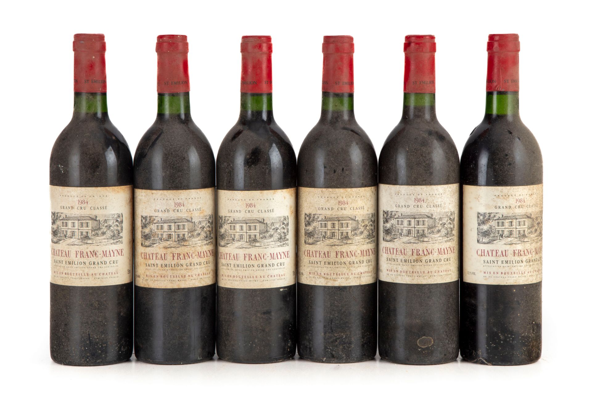 Null "6 bouteilles Chatau Franc Mayne 1984 1er GC Saint-Emilion

(E. M, t)"