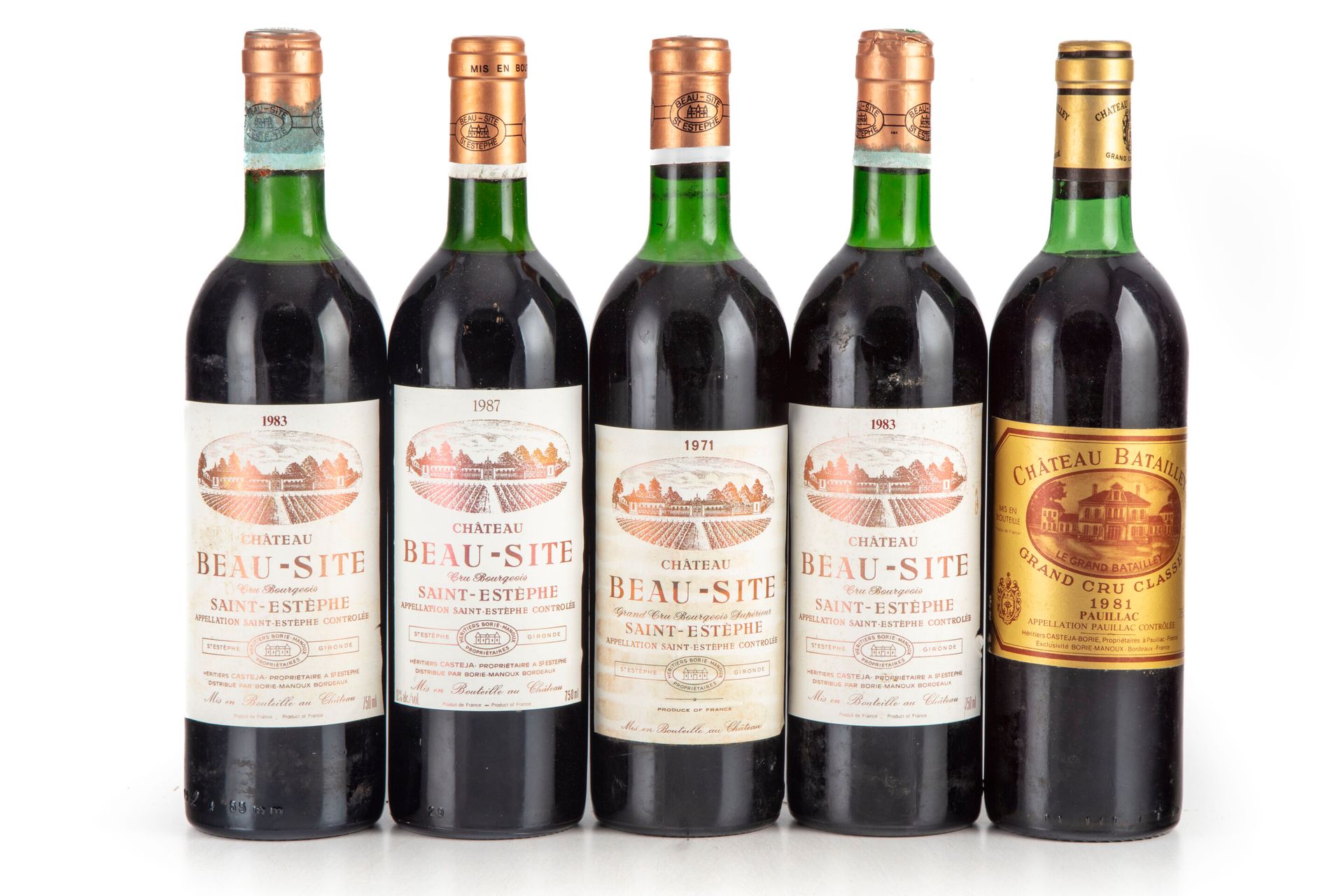 Null "5 bouteilles : 1 Château Battailley 1981 Pauillac, 4 Château Beau-Site 198&hellip;