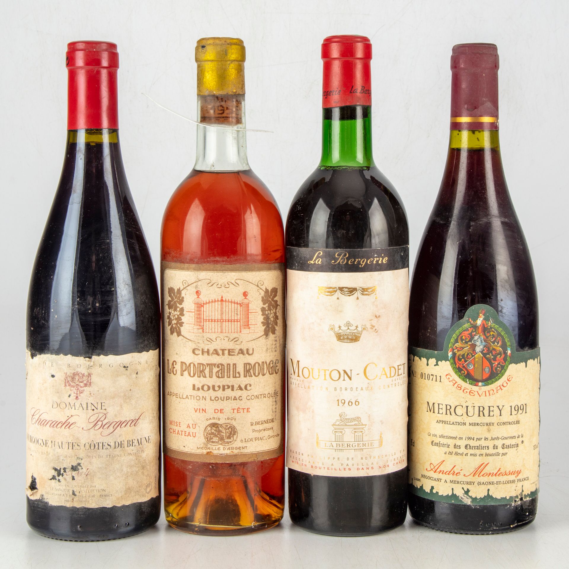 Null 一组四瓶，包括一瓶Mouton-Cadet 1966，一瓶Domaine Charache Bergere Bourgogne Hautes Côte&hellip;