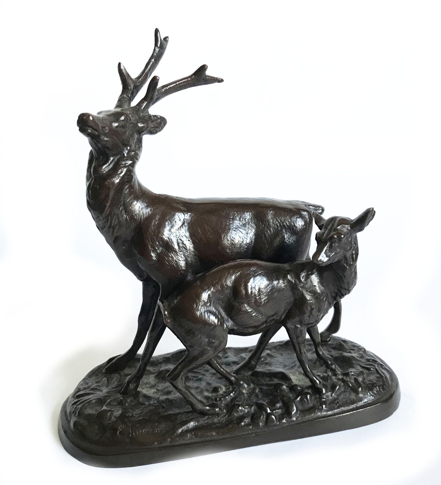 Null Joseph-Victor CHEMIN (1825-1901)
Cerf et biche
Bronze à patine brun sombre &hellip;