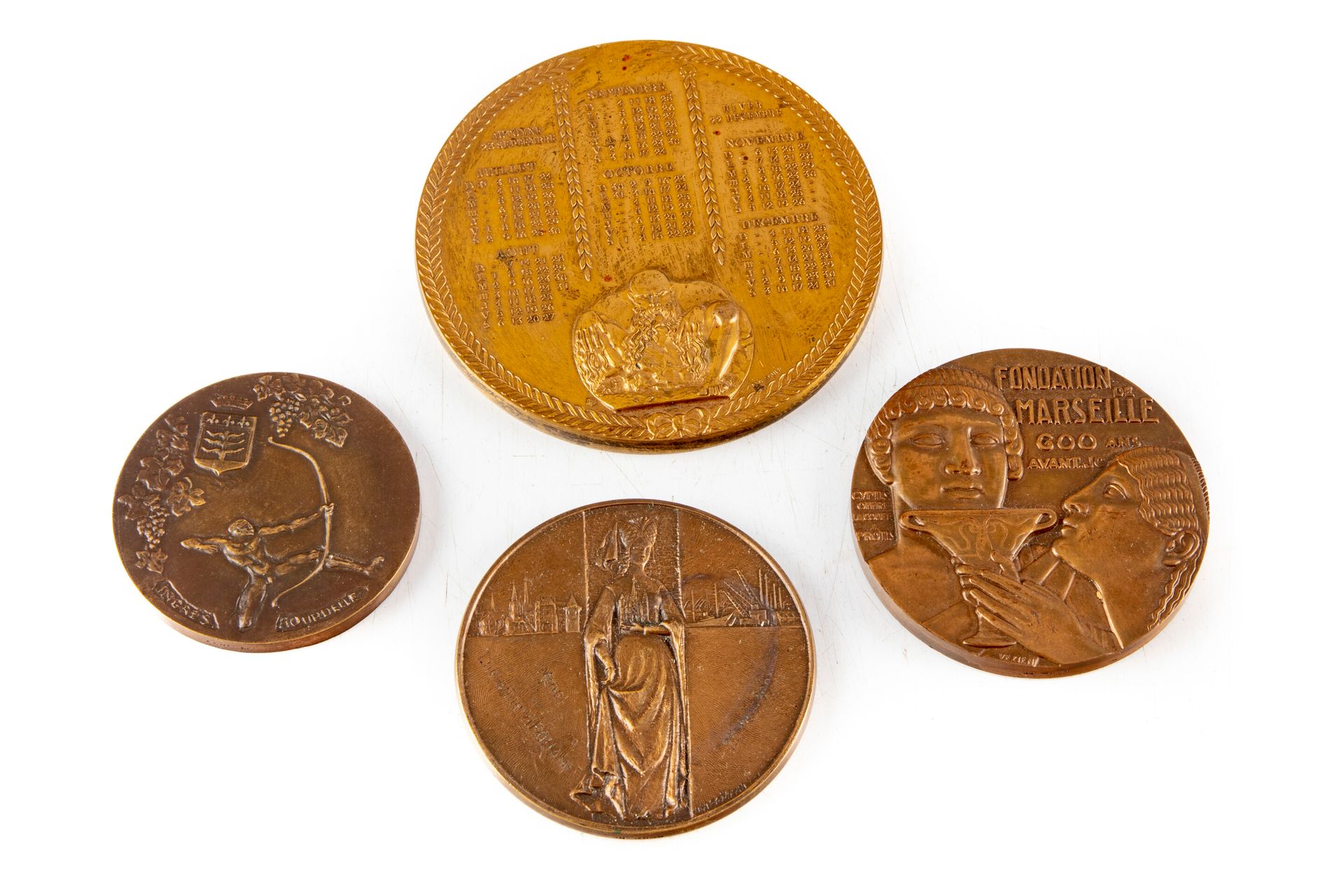 Null Lot de 4 médailles en bronze de la Monnaie de Paris et divers