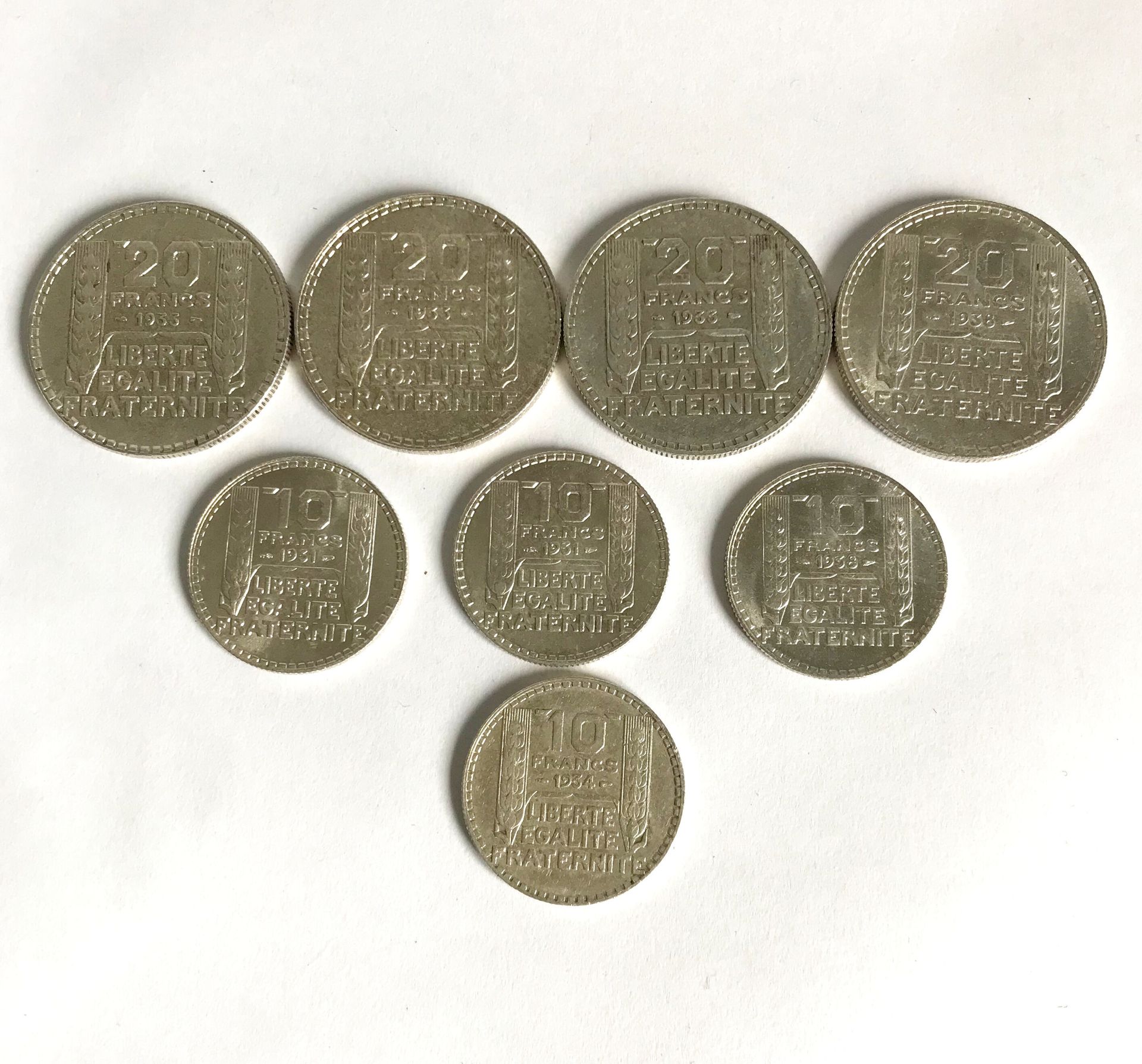 Null Set aus 10 und 20 Fcs TURIN Münzen. 
Gewicht: 119 ,95