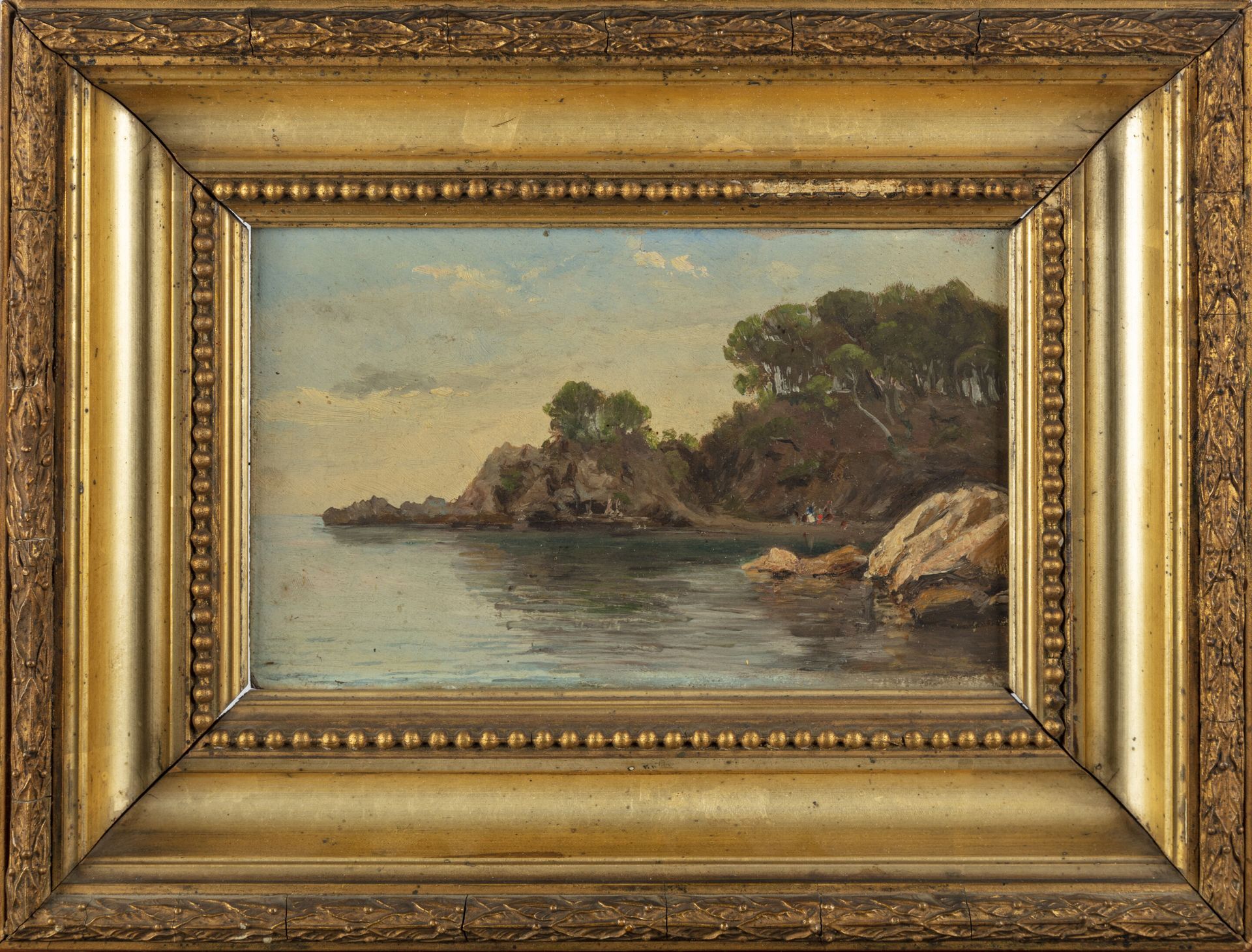 Null Scuola francese del XX secolo 
Paesaggio marino 
Olio su cartone
14 x 22,5 &hellip;