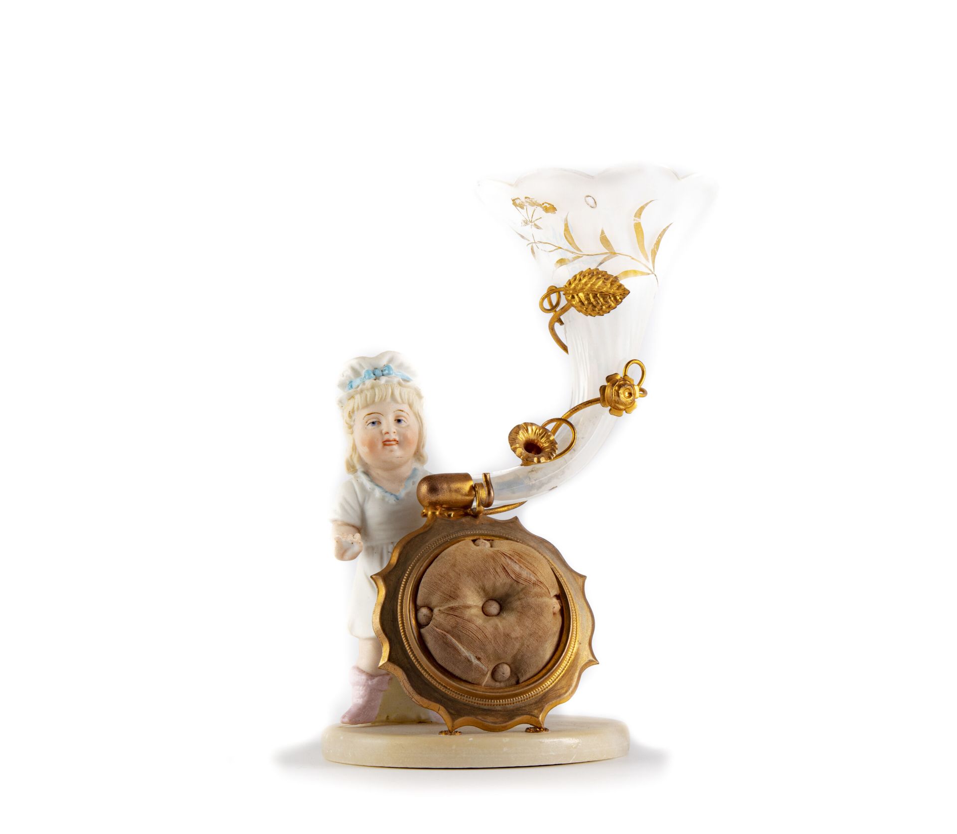 Null Porte-montre en laiton doré surmonté d'une corne d'abondance en opaline à d&hellip;