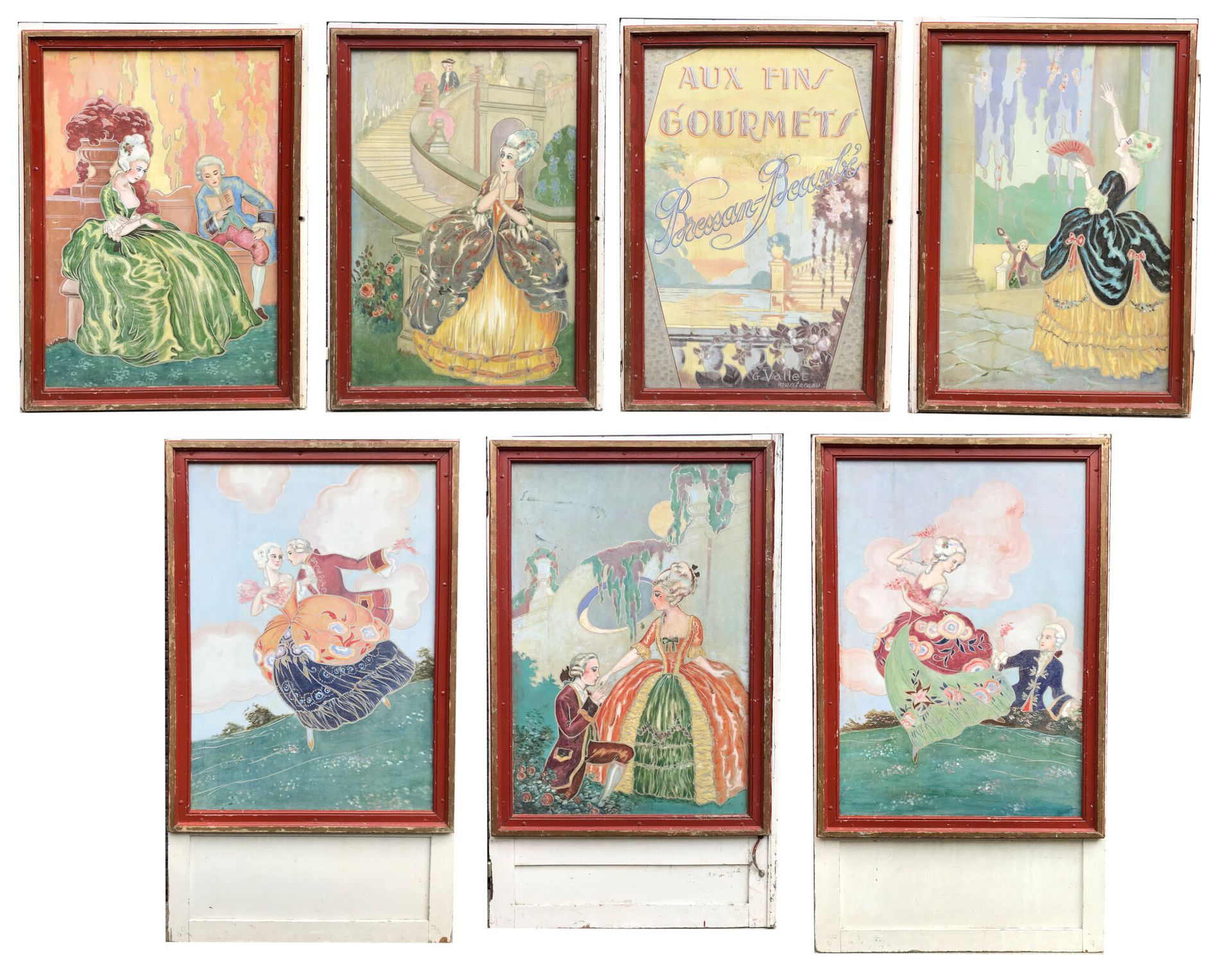 Null 一组美丽的彩绘板（杂货店的外部百叶窗：Aux Fins Gourmets - Bressan Beaubé in Montereau），装饰着18世纪&hellip;