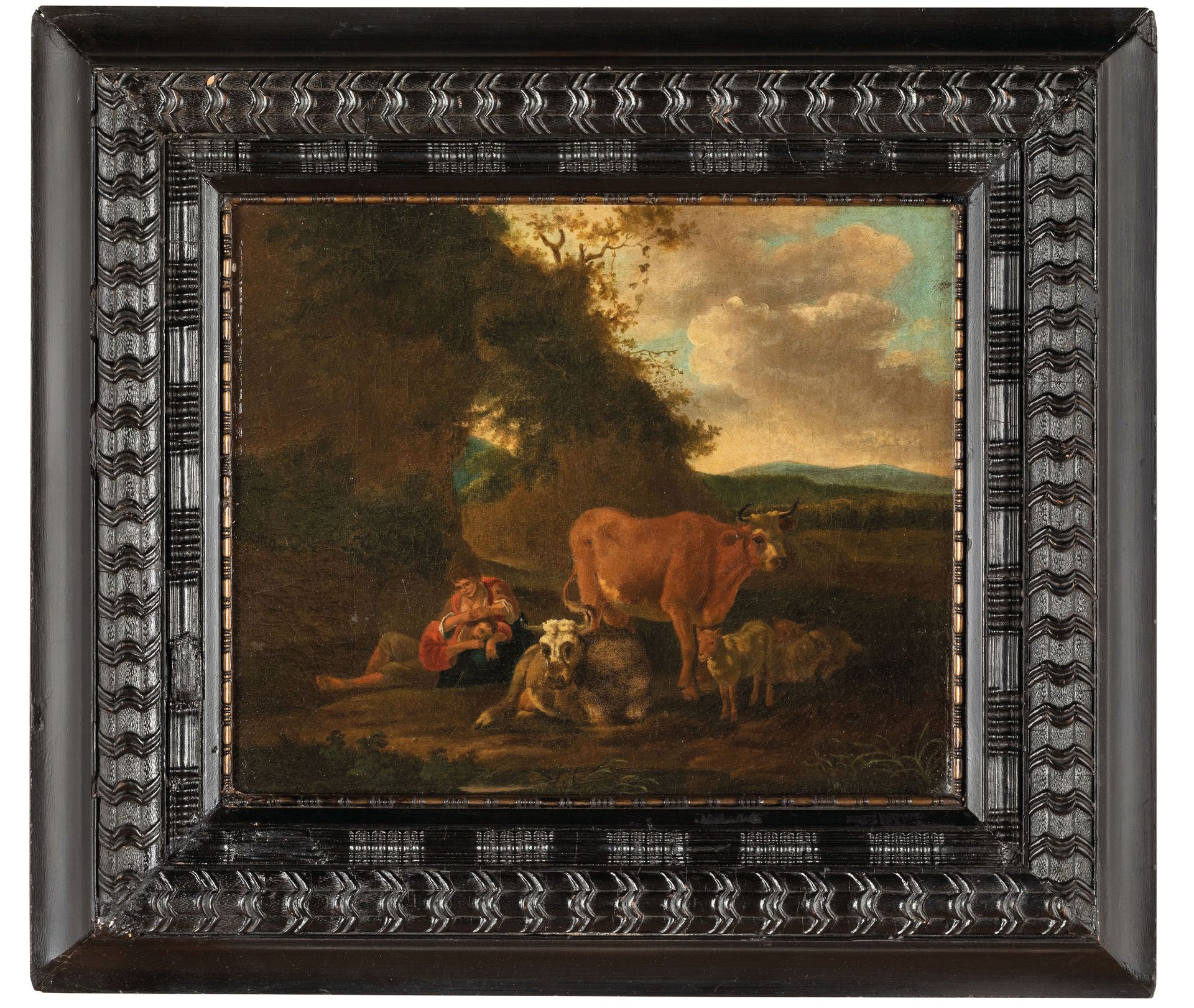 JACOB VAN DER DOES (attr. A) (Amsterdam, 1623 - Sloten, 1673)
Scena pastorale
Ol&hellip;