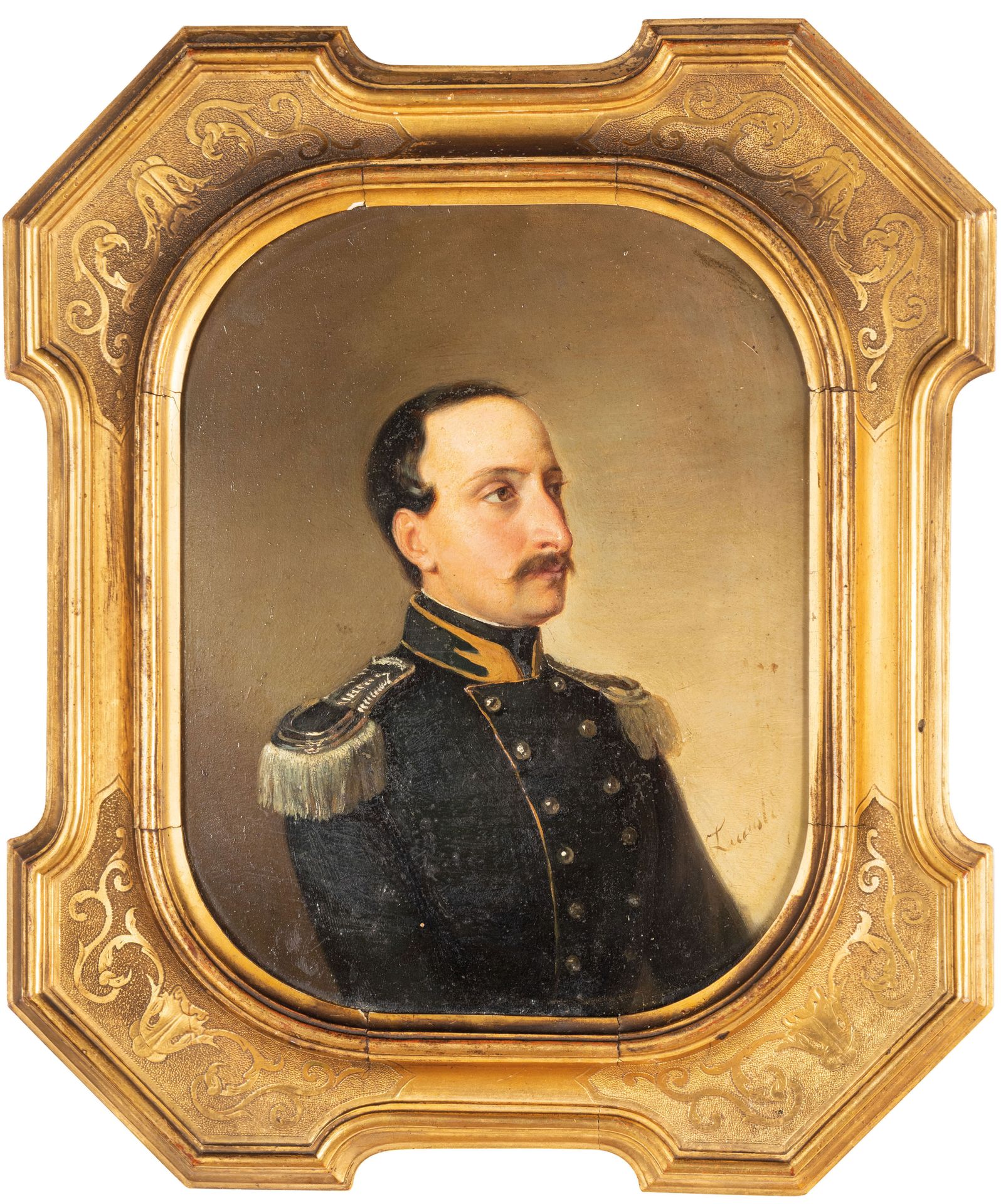 PITTORE DEL XIX SECOLO 绅士肖像
右下角签名
纸板上油画，25.5X21厘米