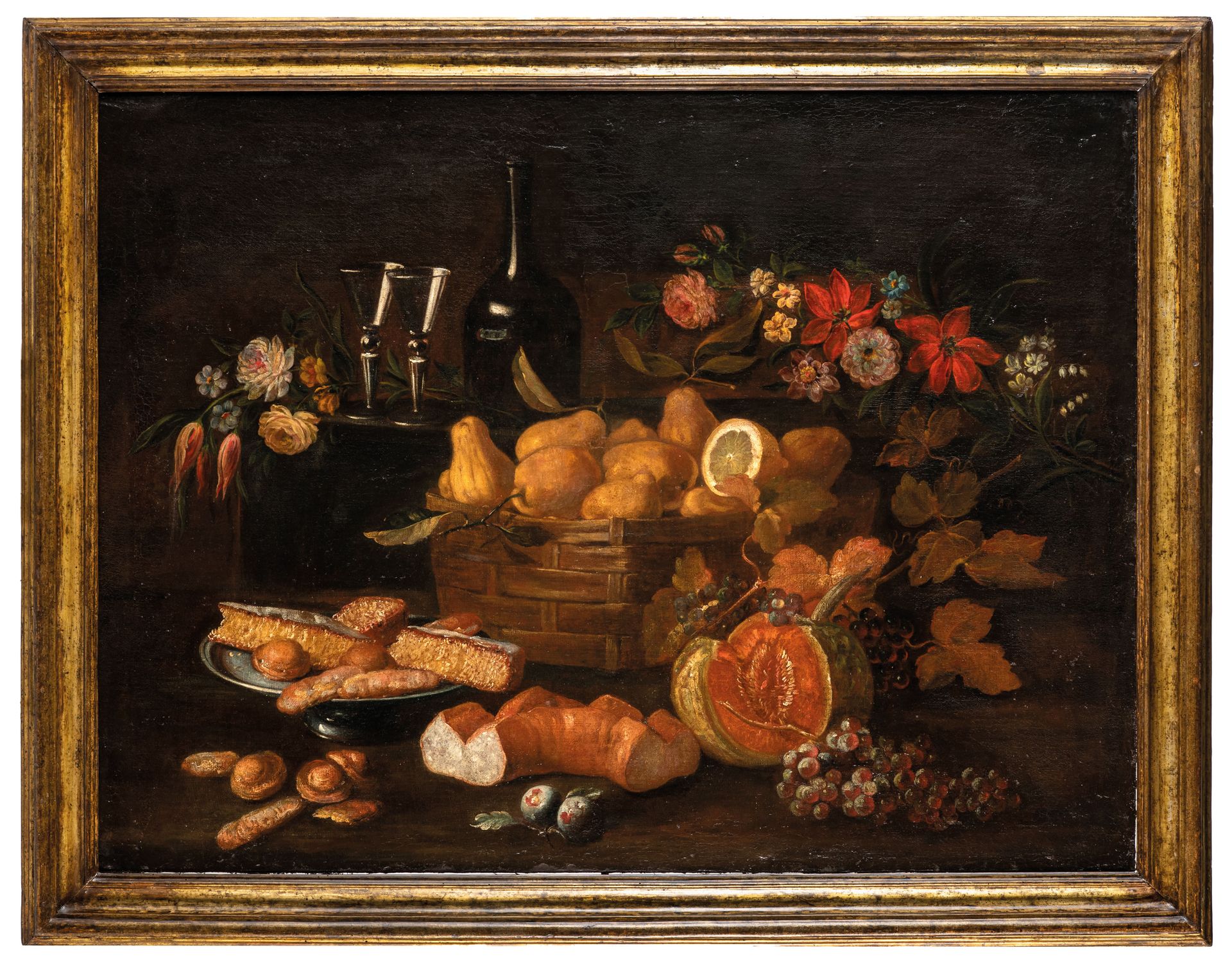 Giacomo Nani (Porto Ercole, 1698 - Naples, 1755)
鲜花和水果静物
布面油画，103X137厘米

作为Andre&hellip;