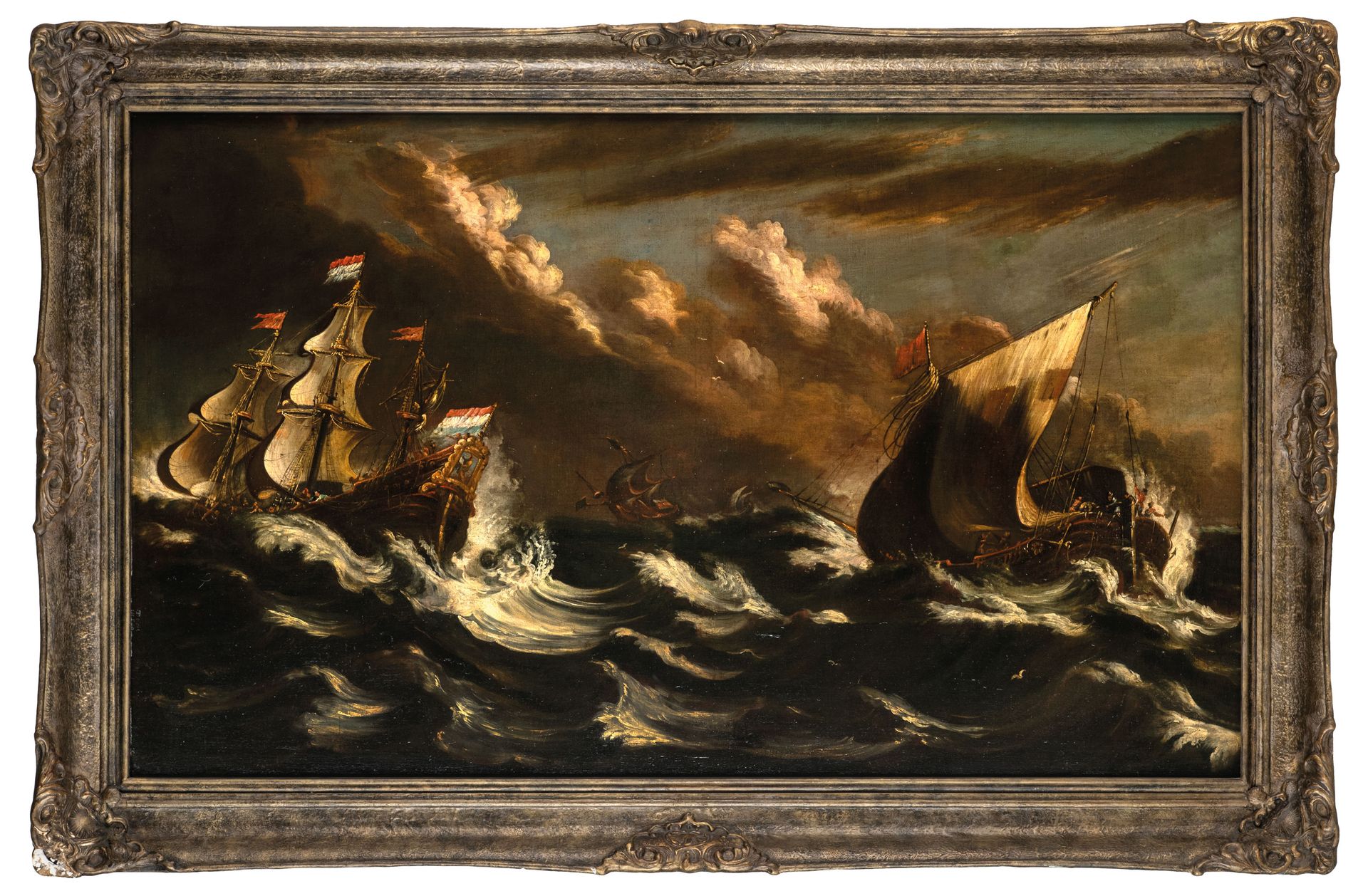 PETER VAN DE VELDE (attr. A) (安特卫普1634年-1707年后)
海上有船的码头
布面油画，84X140厘米

这幅画是由Pete&hellip;