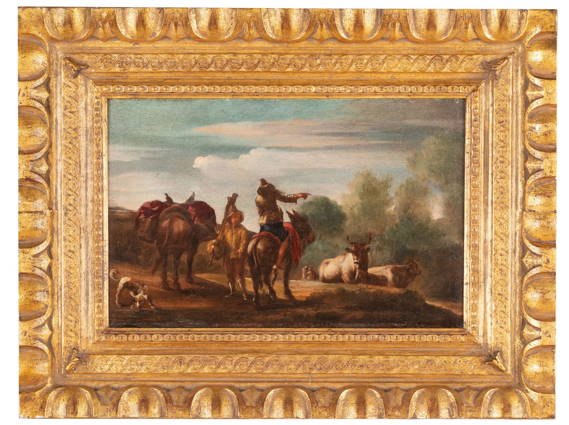 JACOB ROOS (attr. A) (罗马，1682-那不勒斯，1730)
田园风光
布面油画，24X38厘米

雅各布-罗斯是18世纪初活跃在那不勒斯的&hellip;