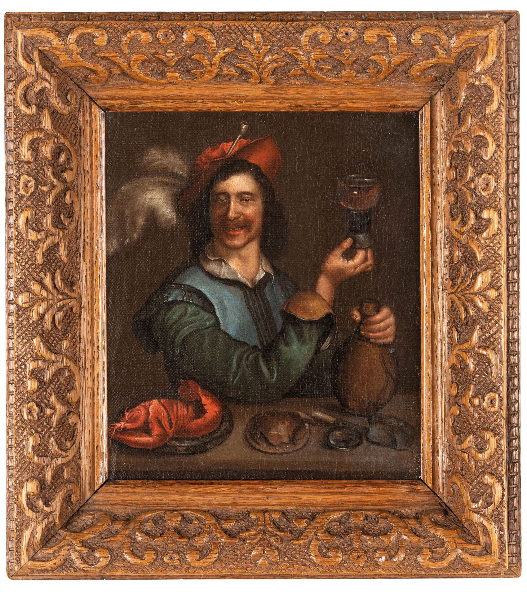 JAN VAN HELMONT (cerchia di) (安特卫普，1650 - 1714 /1734)
饮水机
布面油画，贴在木板上，cm 21X18