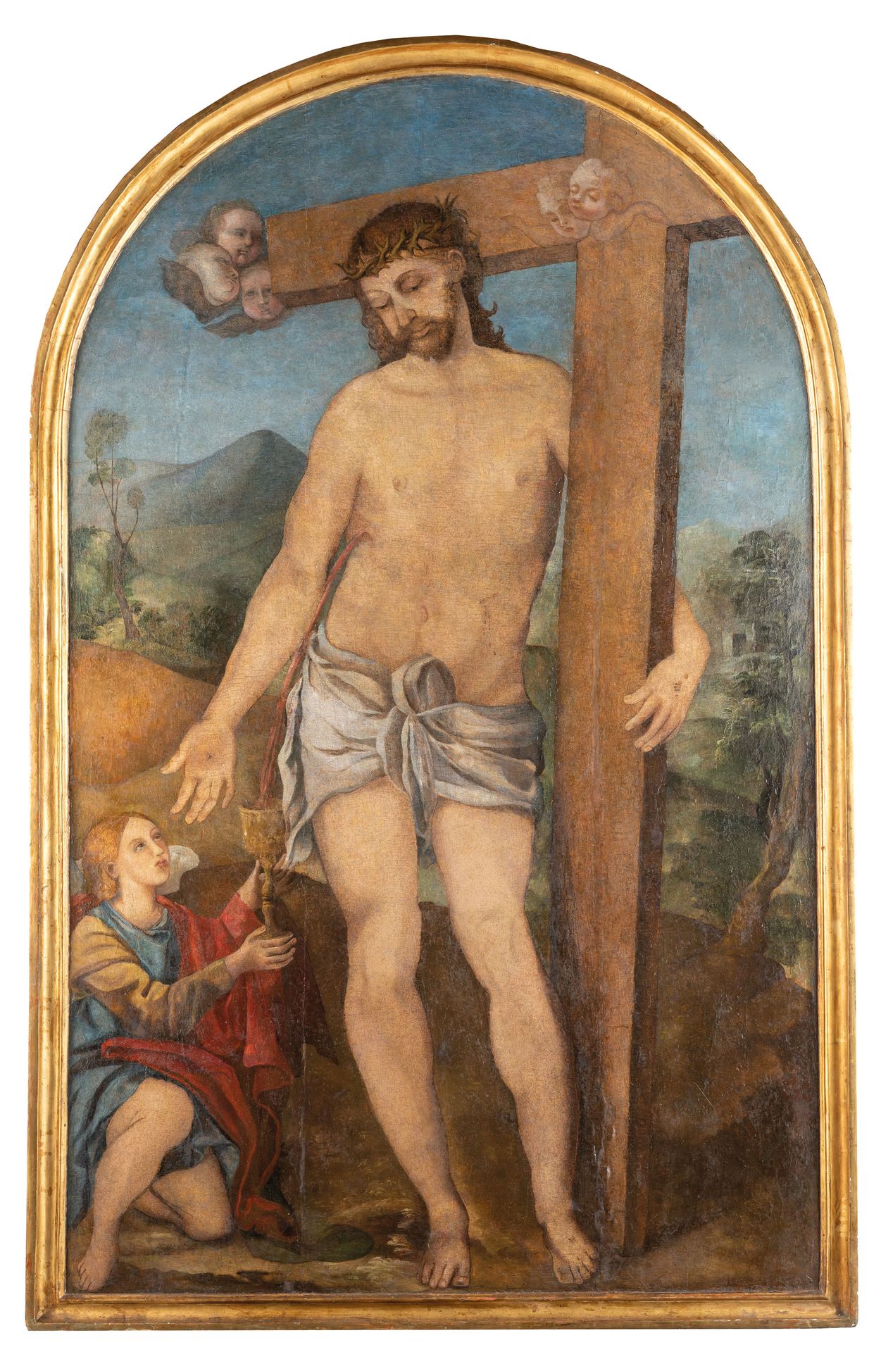 PITTORE DEL XVI SECOLO Le Christ portant la croix versant son sang dans un calic&hellip;