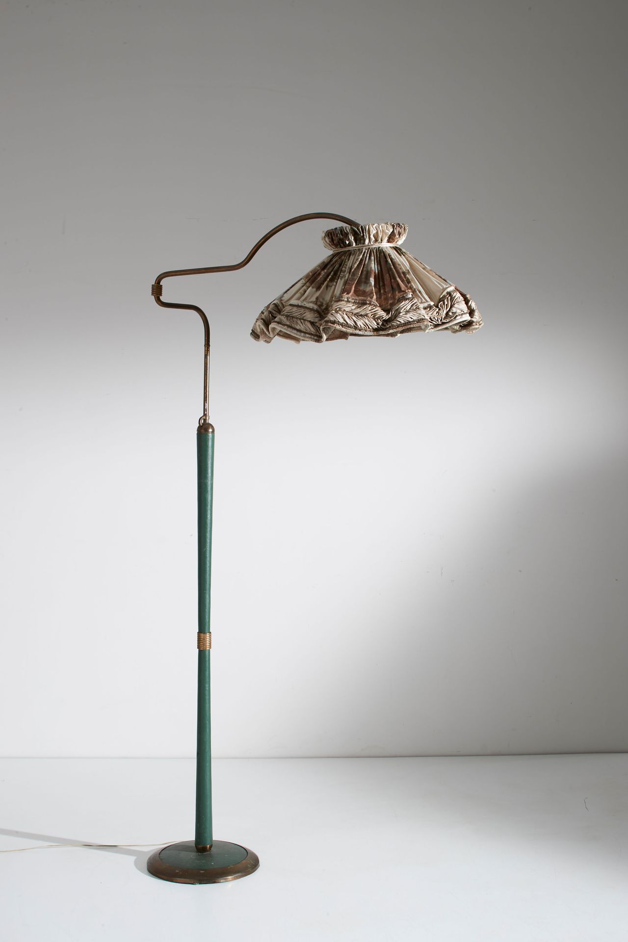 Manifattura Italiana Bridge floor lamp. Cast iron, brass, leather, fabric. Italy&hellip;