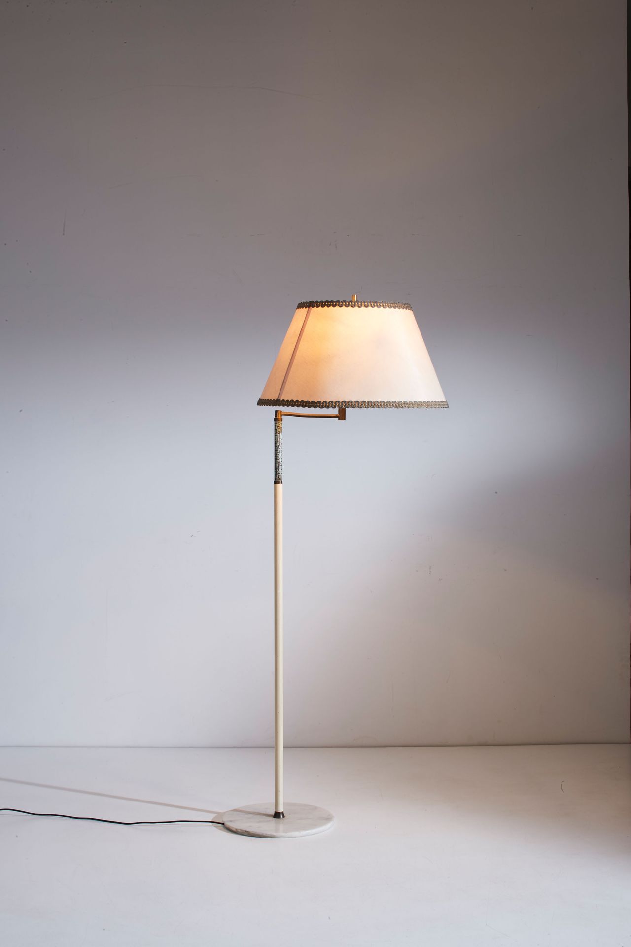 Angelo BROTTO Floor lamp. Marble, brass, enameled copper, fabric. Esperia produc&hellip;