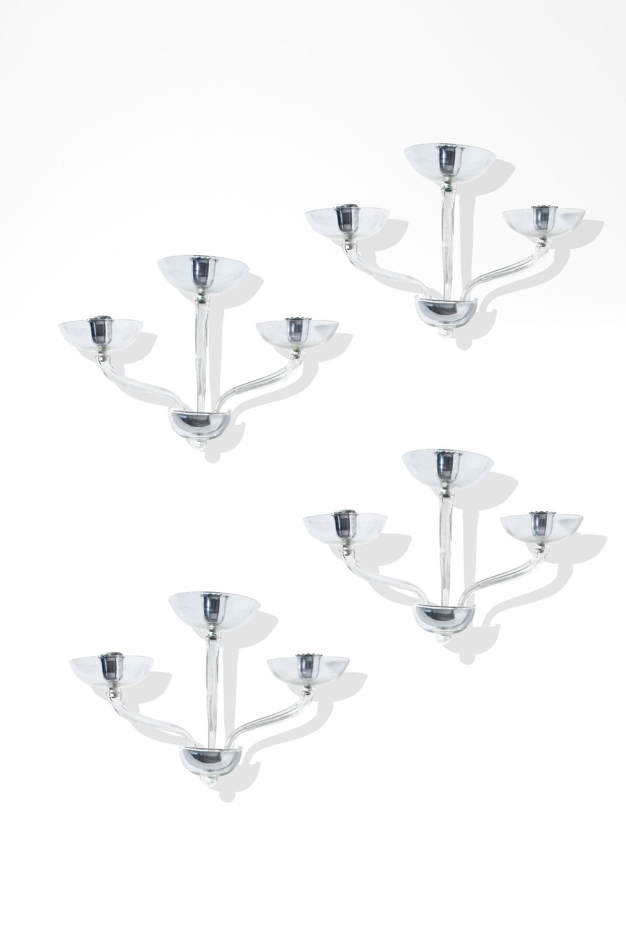 SEGUSO Quattro lampade da parete. Metallo, vetro soffiato. Produzione Seguso Vet&hellip;