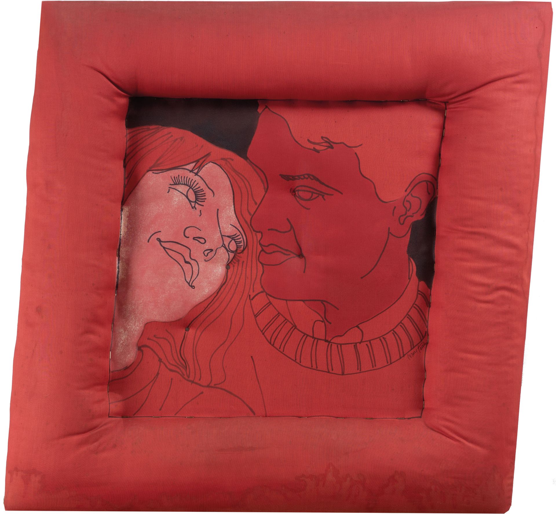 Cesare Tacchi 罗马1940年；2014年
Felice夫妇，1967年
混合媒体，墨水和绗缝织物，70 x 70厘米
背面有签名、日期、标题和奉献&hellip;