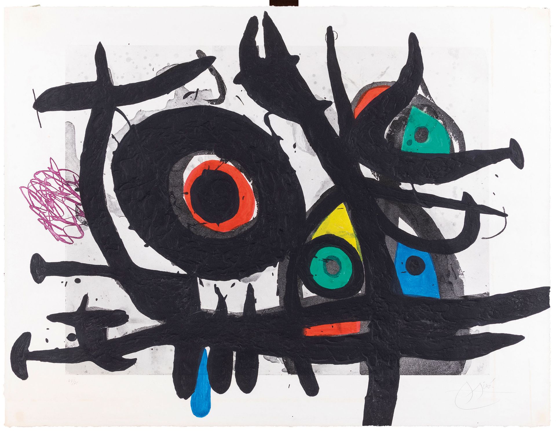 JOAN MIRO' 巴塞罗那1893年；马略卡岛帕尔马1983年
L'Oiseau Destructeur，1969年
彩色纸板蚀刻、碳酸盐和水彩画，72 x&hellip;