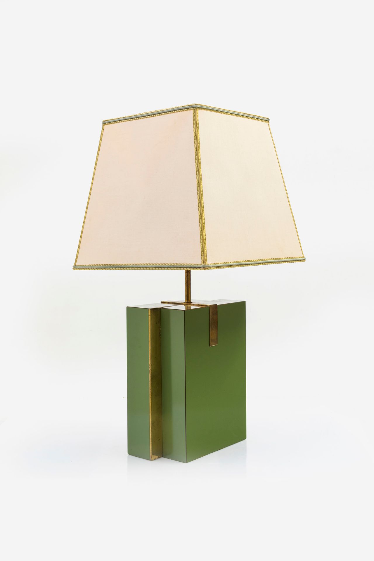 ROMEO REGA Table lamp. Brass, laminate, fabric. Italy 1970s. 
80x41x41 cm.
A TAB&hellip;